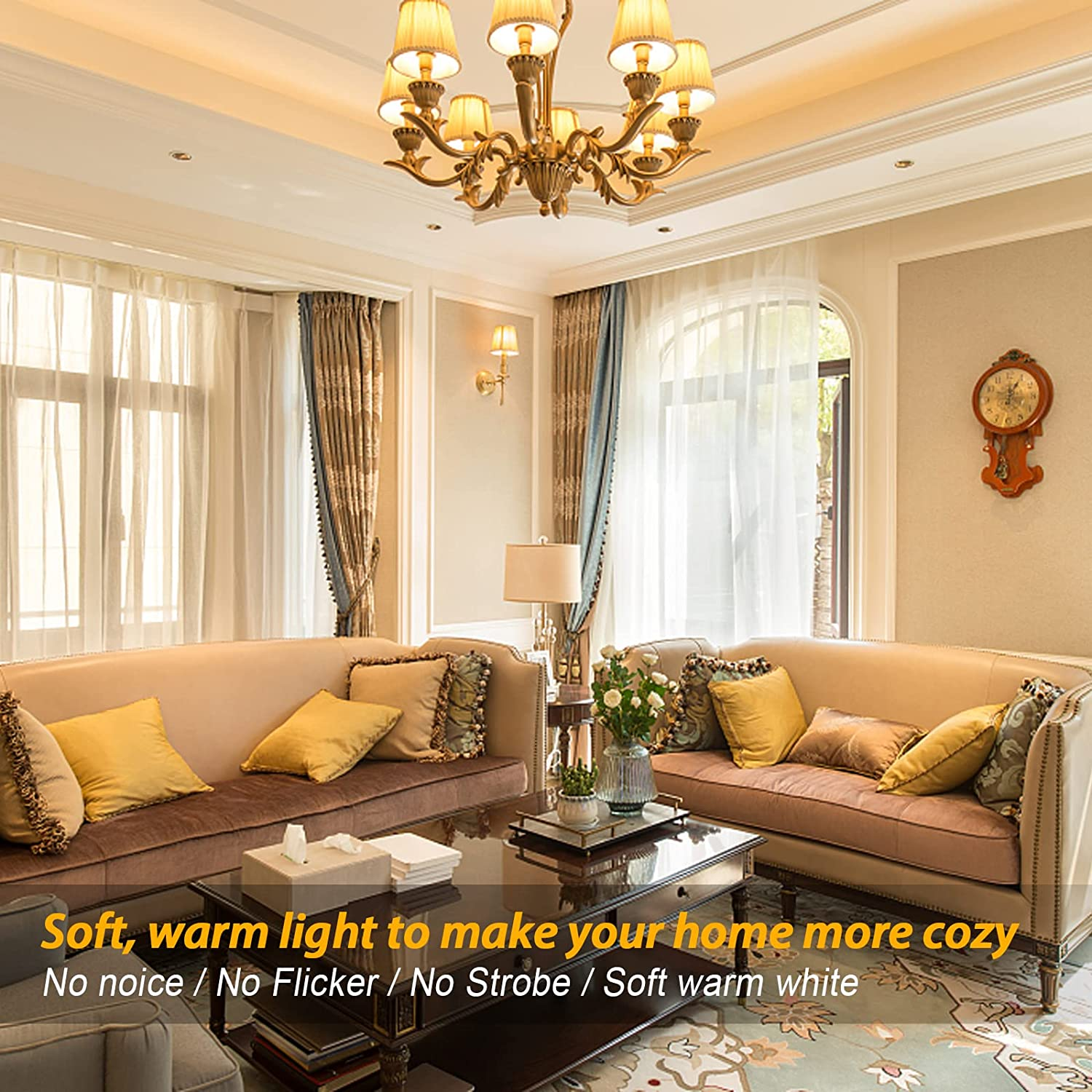 BRIMAX E14 LED Vintage Golf Ball Bulb Dimmable 4W, 40W Equivalent, Soft Warm White 2700K 400Lm, SES Filament Mini Globe Marquee Bulb, G45 Chandelier Light Bulbs, Bedroom Bulbs, 4 Pack image number 3