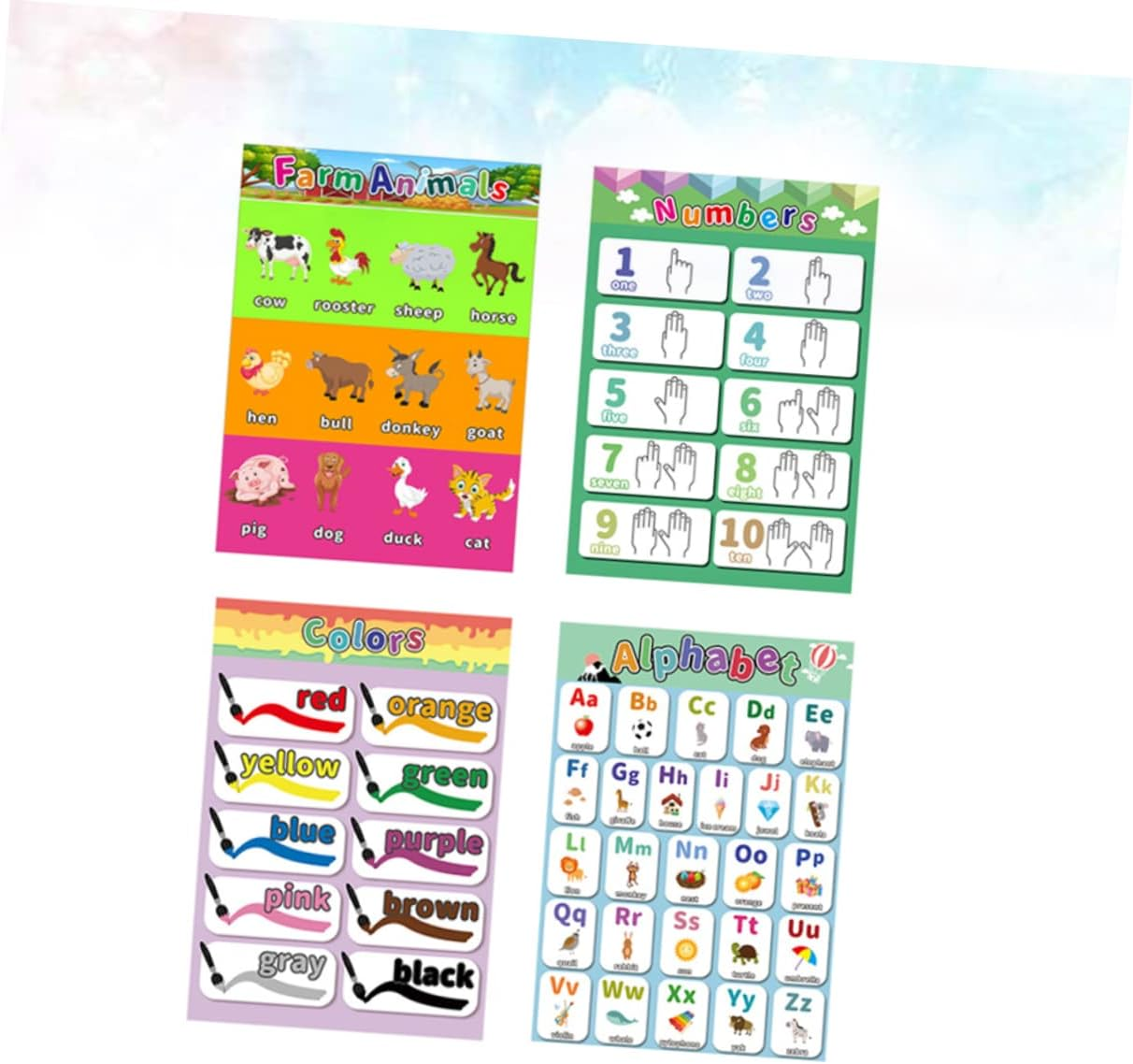 COHEALI Children Early Education Poster Set 4Pcs Preschool Educational Wall Charts for Toddlers Including Alphabet Numbers Farm Animals Waterproof and Reusable 15.7X11In image number 6
