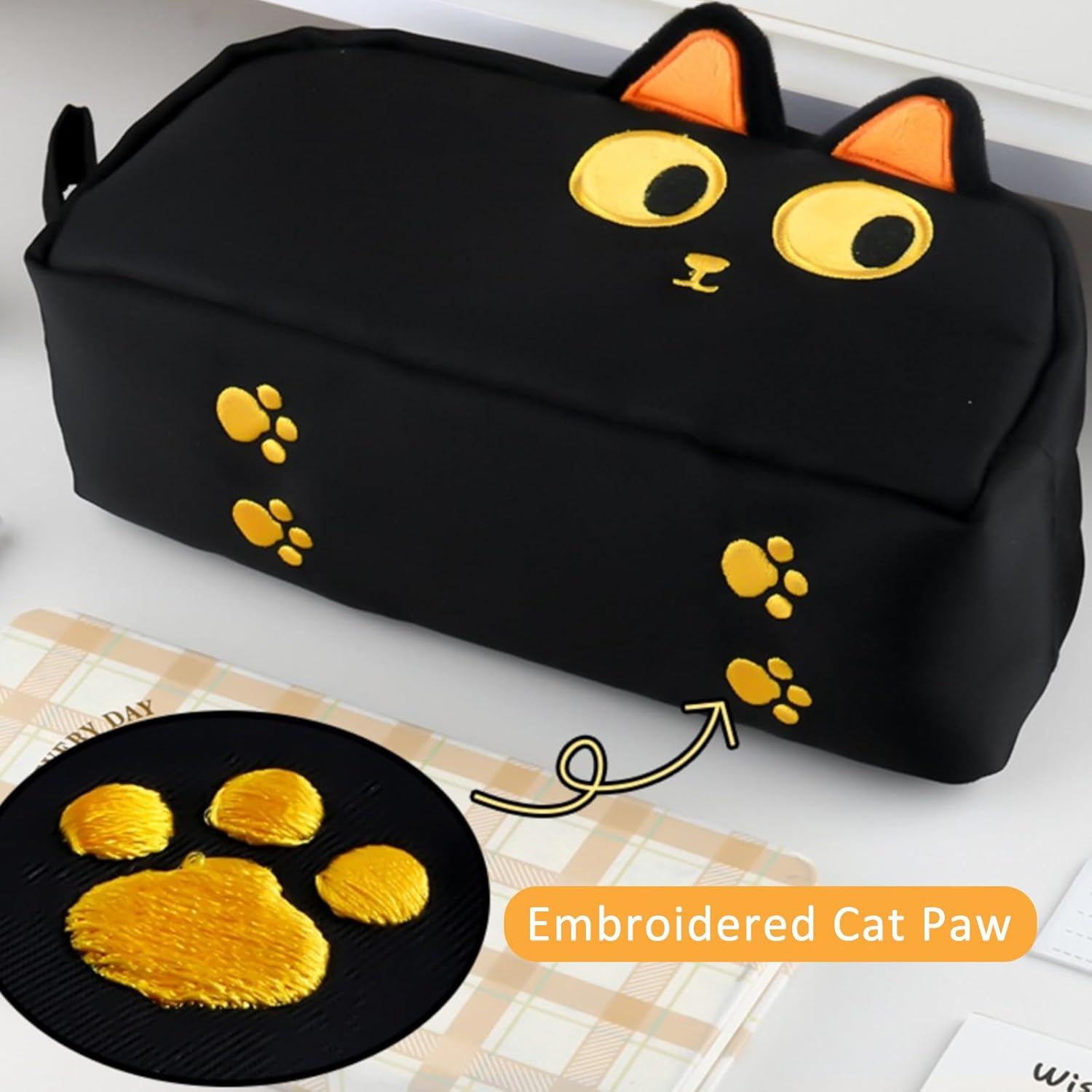 Large Capacity Pencil Case, TOTCOZY Cute Cat Pencil Pouch with Compartments, School Stationery Organizer, Travel Makeup Cosmetic Bag image number 6