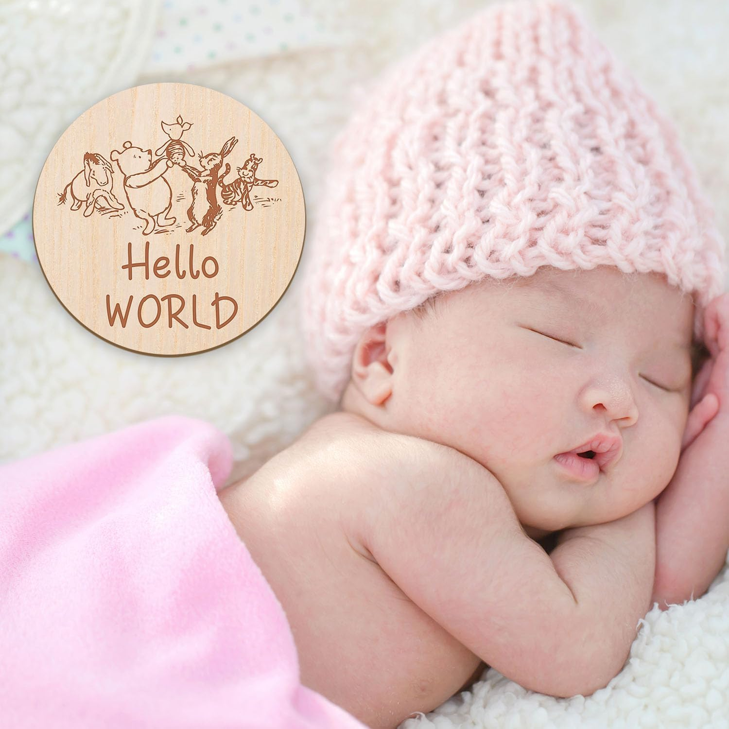 7 Pcs Winnie Baby Monthly Milestone Markers, Winnie Double Sided Winnie Baby Months Wooden Signs with Storage Bag, Winnie Baby Shower Gifts, Winnie Baby Monthly Announcement Wooden Discs, Winnie Gifts image number 1