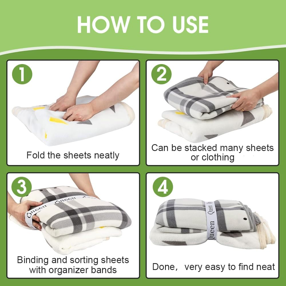 Chamgeco 10PCS Bed Sheet Organizer Bands, Elastic Bed Sheet Straps Organizer and Storage Label Bands, Linen Labels Bedding Bands Sheets Organizer Keepers for Closet, Bedroom, Dorm, Laundry Room