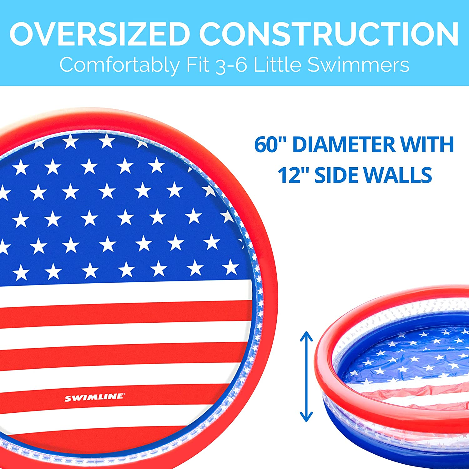 SWIMLINE Americana 3 Ring Kiddie Pool 60'' X 12'' | for Kids Toddlers Children Adults| Ball & Sand Pit Outdoor Indoor Garden Backyard Summer Fun | Blow up Thick Durable Inflatable Splash Pad Sprinkler image number 2