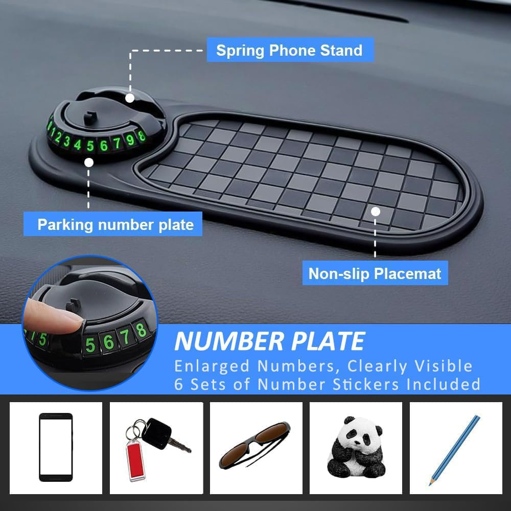 4-In-1 Multifunction Car Anti-Slip Mat with 360&deg; Rotatable Phone Holder, Hidden Parking Number, Dashboard Pad for Sunglasses, Keys, Coins, Gadgets image number 1