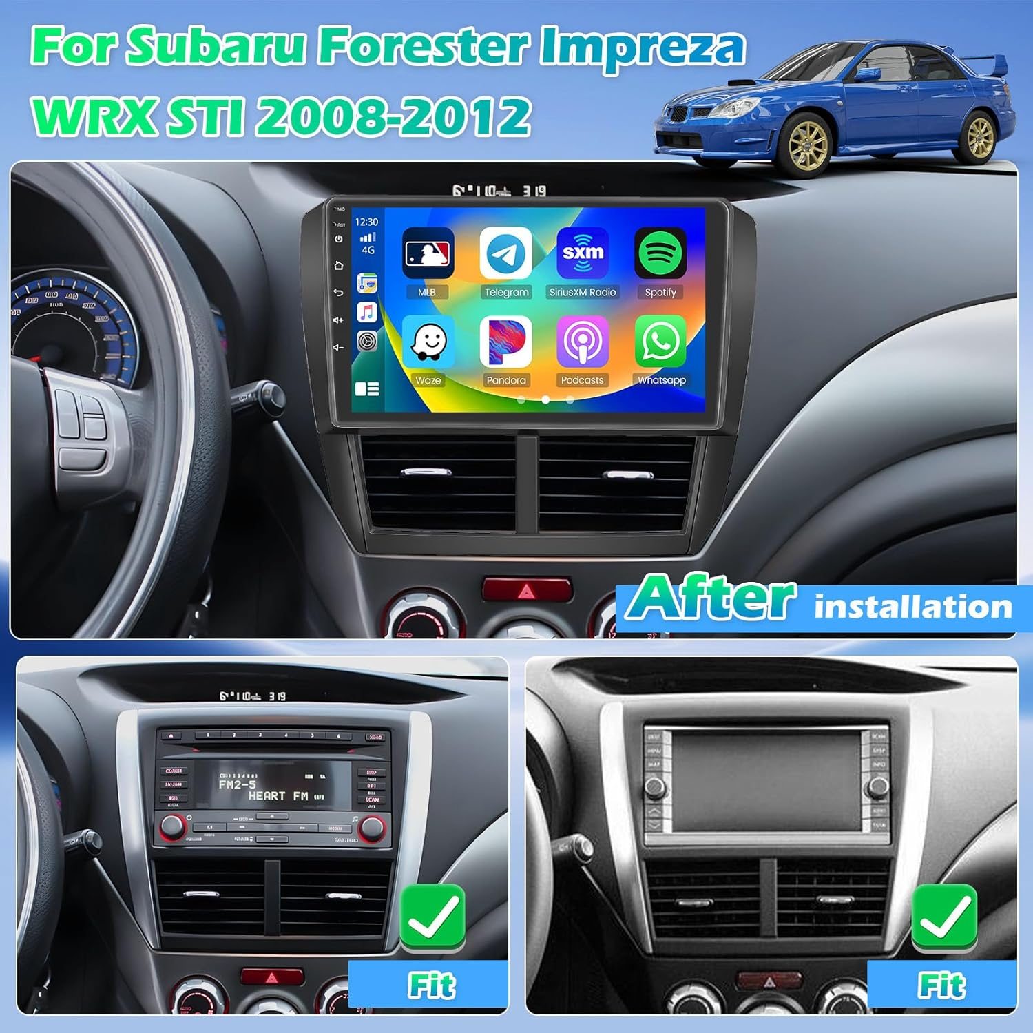 Roinvou 4+64G Android Carplay Stereo for Subaru Forester Impreza WRX STI 2008-2012, 9" Touch Screen Carplay Android Auto with 32EQ Bluetooth Wifi GPS Navigation Mirror Link 1280 * 720 Resolution image number 6