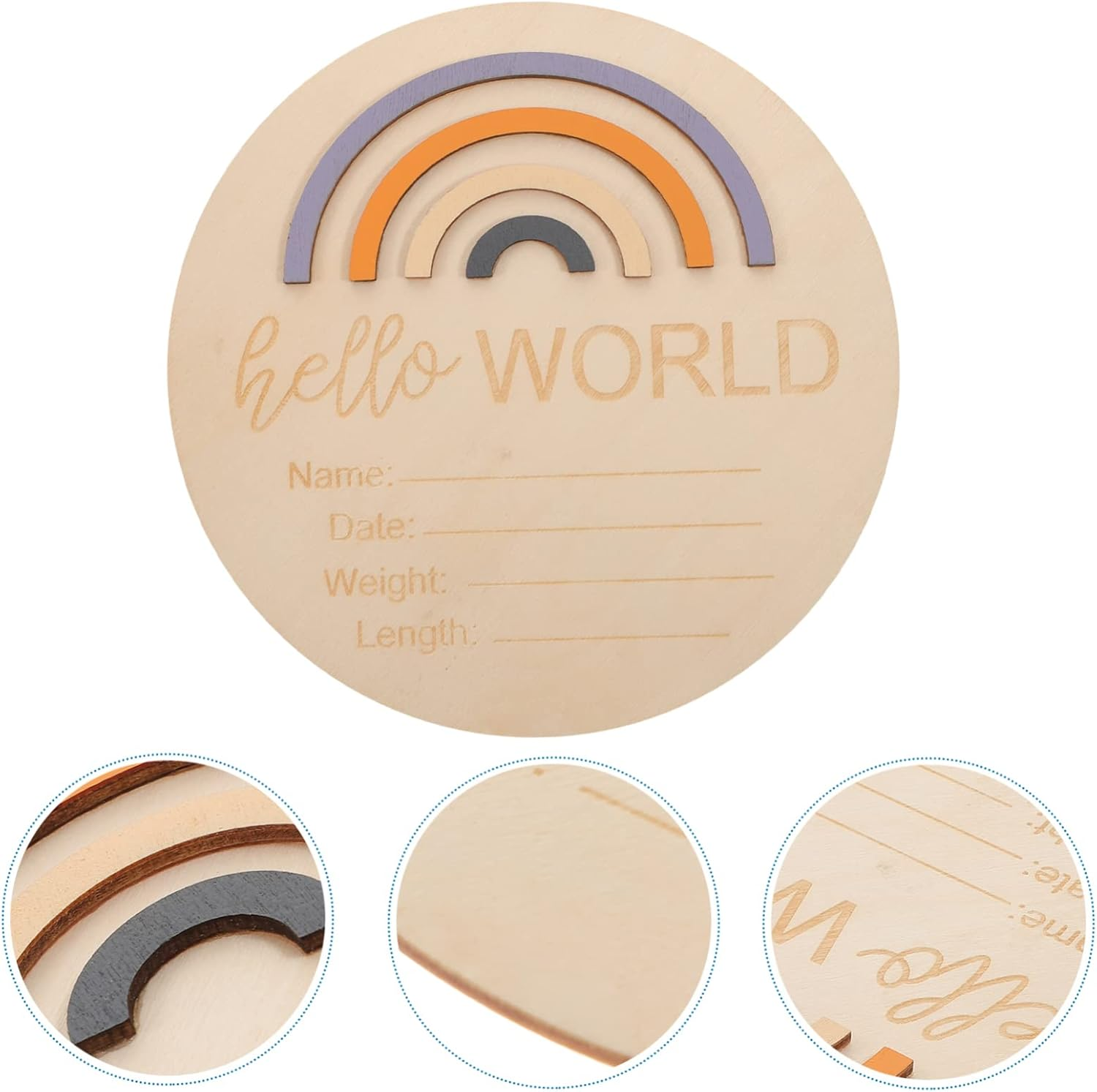 Wooden Baby Milestone Circle Cards, Newborn Monthly Milestone Signs for Nursery, Rainbow Photo Props for Baby Announcement, 15X15Cm Natural Wood Board for Infant image number 6