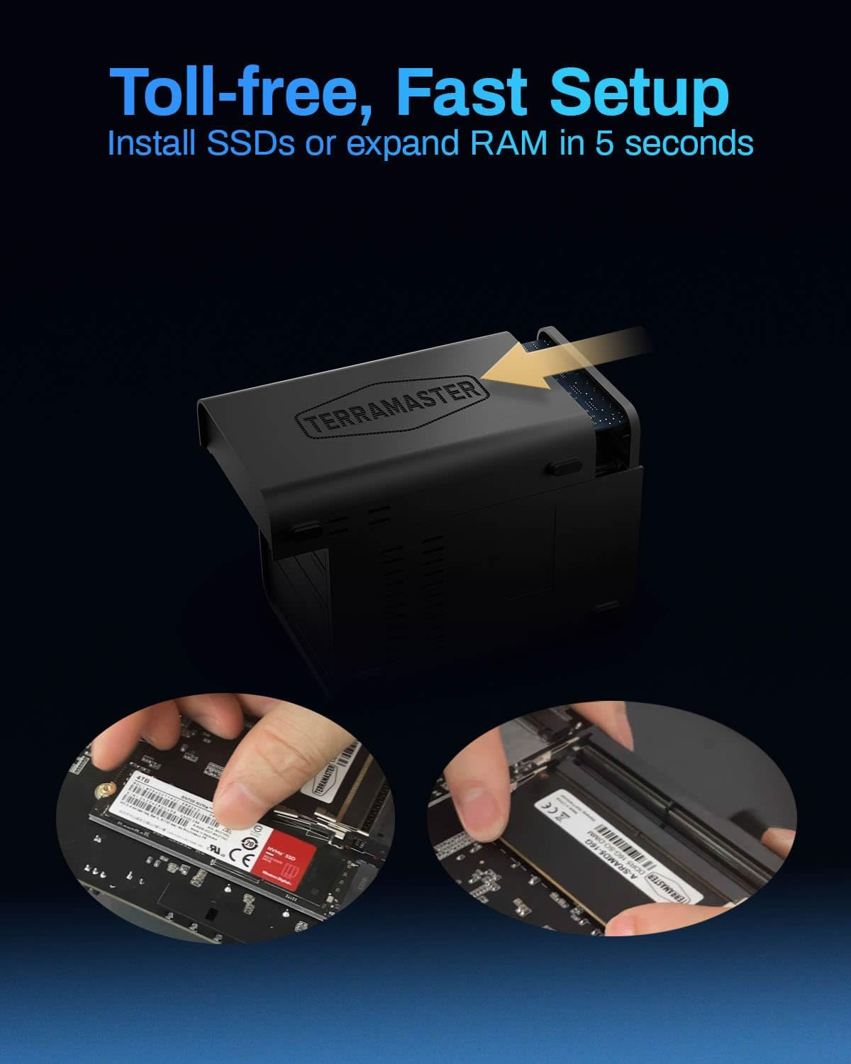 TERRAMASTER F6-424 NAS Storage 6Bay - N95 Quad-Core CPU, 8GB DDR5 RAM, Dual 2.5Gbe Ports, Network Attached Storage with High Performance (Diskless) image number 3