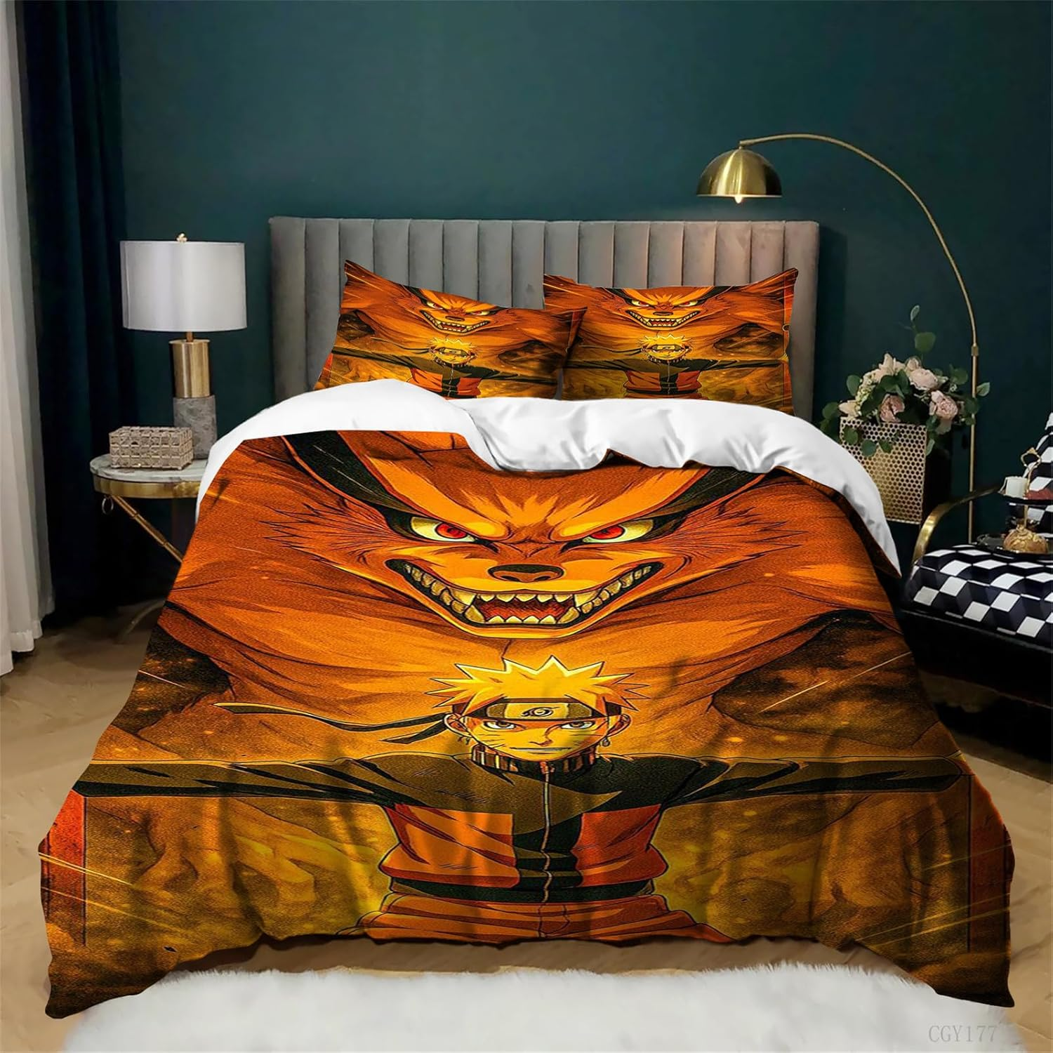 3Pcs Anime Naruto Duvet Cover Set Lightweight Quilt Cover Bedding Set Single Super Soft Duvet Cover with Pillowshams