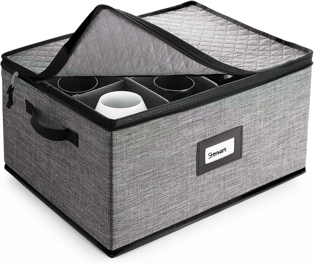 Flatware & Utensil Storage - Durable Silverware Storage Box with Padded Dividers, 5 Compartment Flatware Storage Case, Silverware Case with Handles and Removable Lid - Protects and Organizes Cutlery