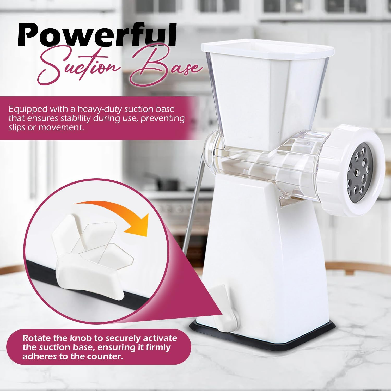 Manual Meat Grinder with Heavy Duty Suction Base &ndash; Stainless Steel Blades 2 Cutting Plates Sausage Stuffer Tube Cookie Dough Shaper & Pusher 3-In-1 Multifunctional Food Mincer for Meat Veggies Baking image number 4