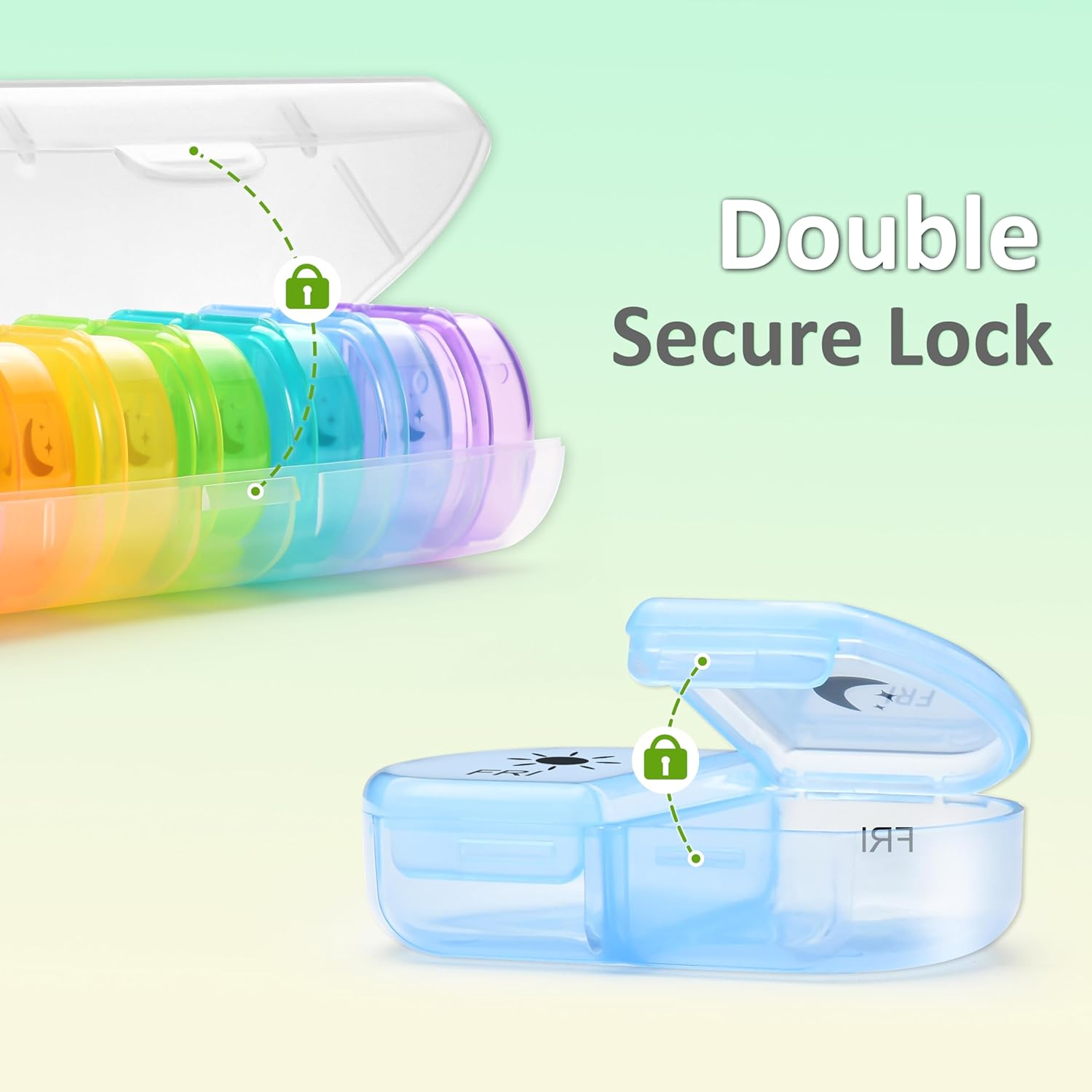 Fullicon Large Pill Organiser 2 Times a Day, Easy to Use Weekly Daily Pill Box, Secure AM PM Medicine Organiser, Durable Pill Container Case, Portable Travel Tablet Organizer (Clear Rainbow) image number 3