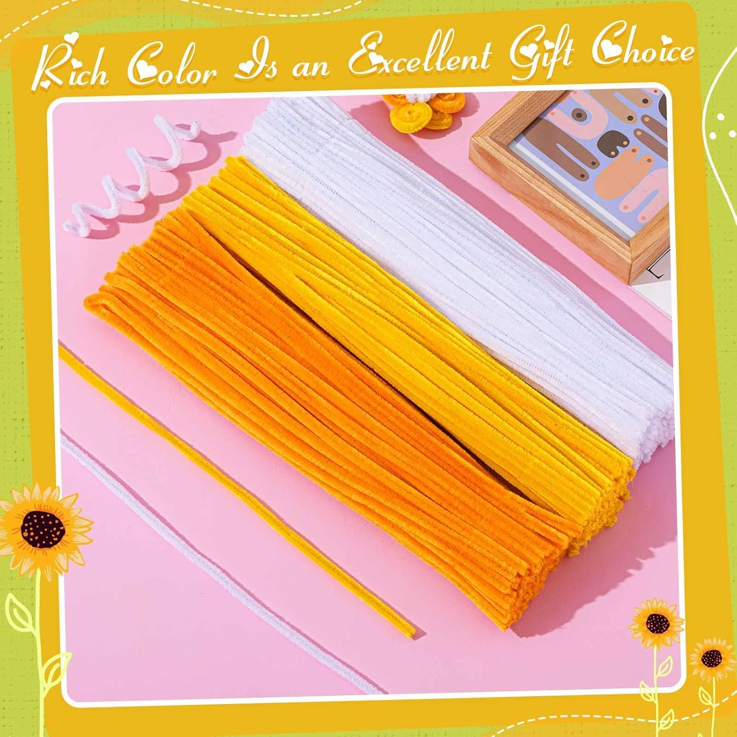 500 Pieces Pipe Cleaners Chenille Stems 12 Inch Craft Supplies Bulk for DIY Art and Craft Projects Creative Wrapping Party Decorations(Sunflower Color,12 Inch) image number 3