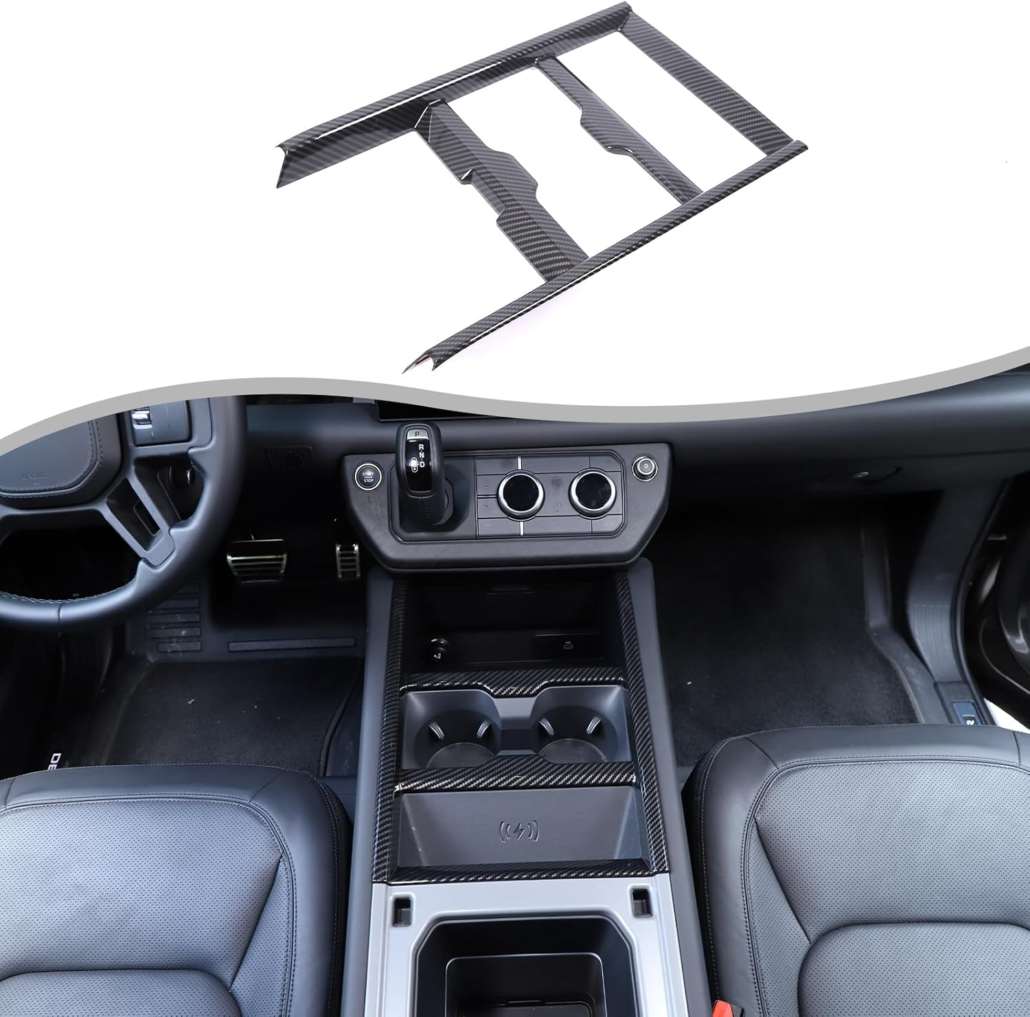 PIUGILH Center Consoles Cup Holder Panel Cover Trim Interior Decoration Mouldings Accessories Compatible with Land Rover Defender 90 110 130 2025 2026 (Matte Black)