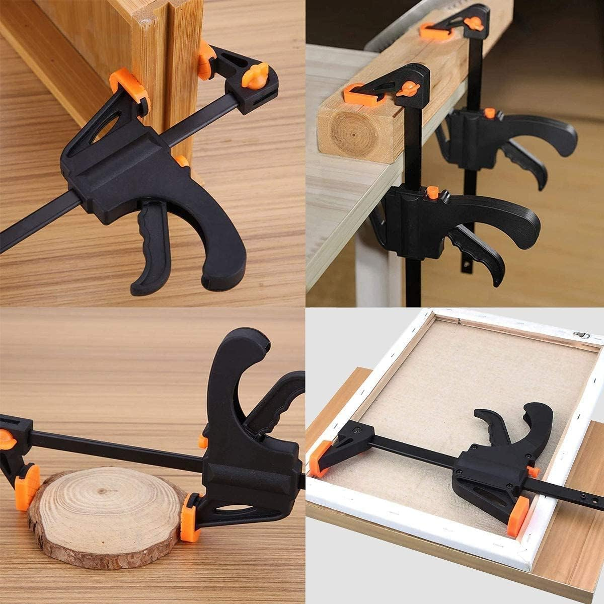 JINTANG Set of 6 One-Hand Clamp Set, Screw Clamp Tensioner Right Angle Clip Positioning Squares 90 Degree 4 Inches and F-Shaped Rod Clamps Quick Grip Clamps Set image number 6