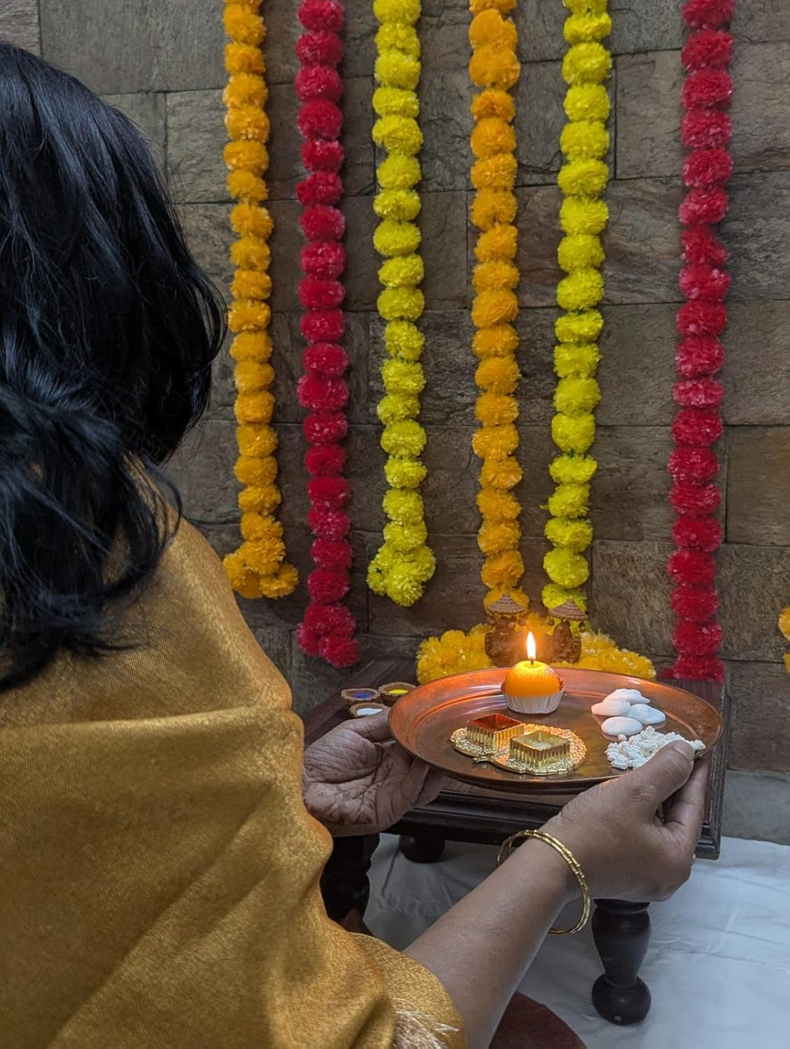Decorative Laddoo Candles, Traditional Indian Style, Yellow, Set of 4 image number 1