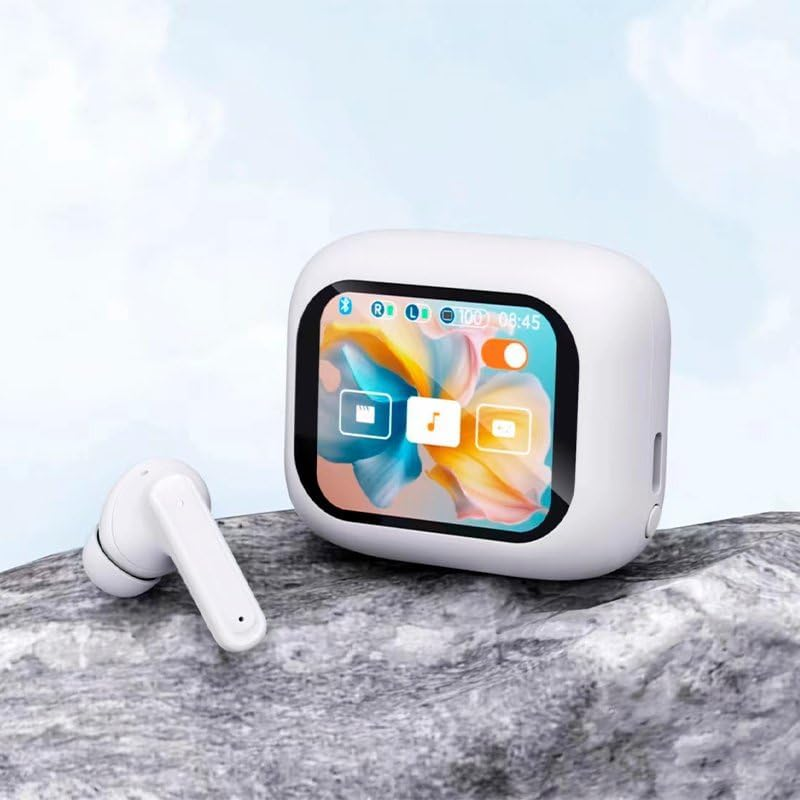 Cool Ambient Stereo Bluetooth Earbuds LCD Headphones White