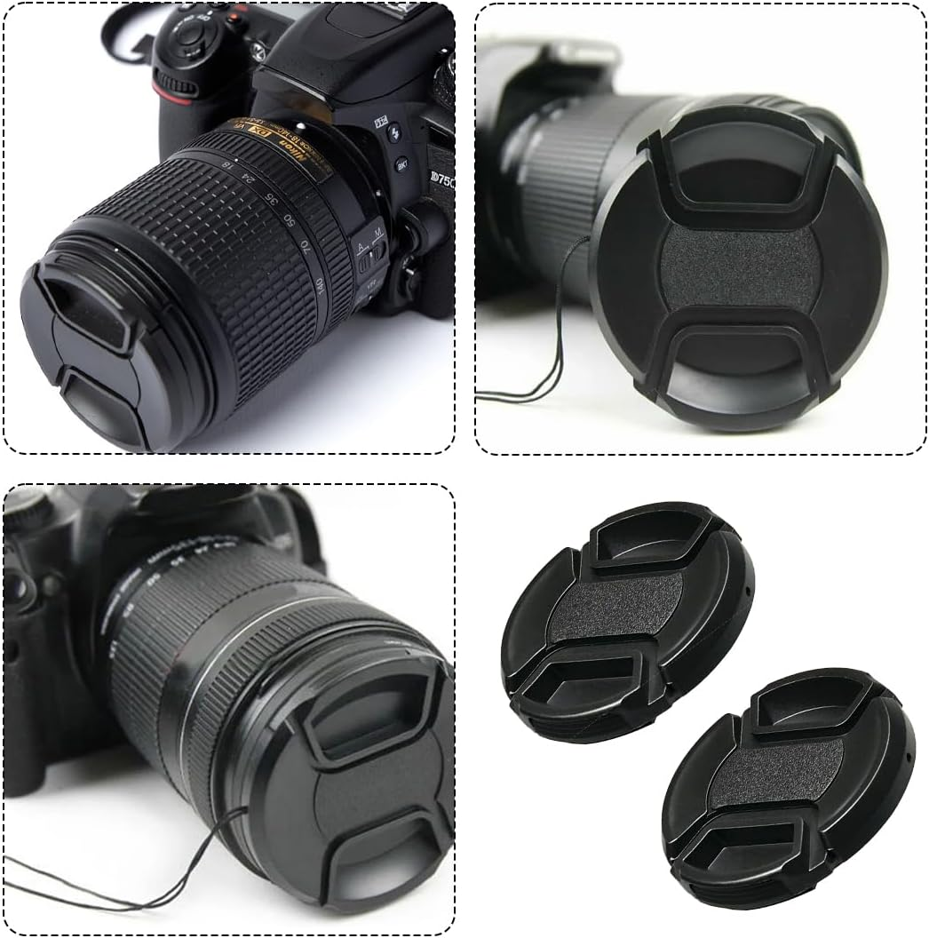 Lens Caps, 2 Pieces Front Lens Cap, Universal Lens Cap, Lens Cap Holder,With 1 X Lens Brush,Compatible Universal Lens Cap for Cameras with 58Mm Lens - Black image number 4