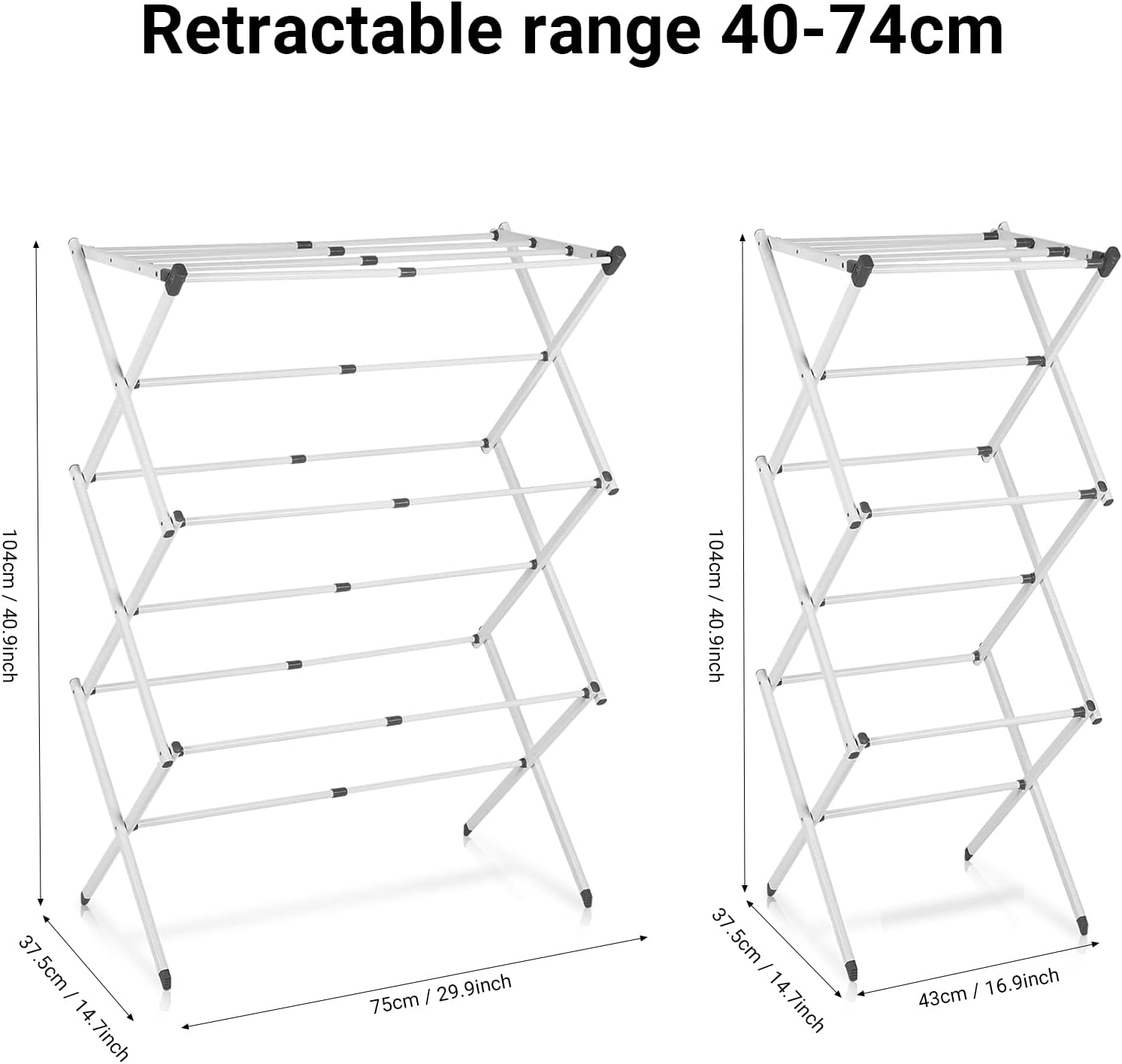 LIWEGHT 3-Tiers Clothes Drying Rack, Foldable Laundry Rack, Retractable for Easy Storage, Folding Indoor and Outdoor Rack, Space-Saving, Adjustable Towel Rack, Expandable Collapsing Rack, White image number 1