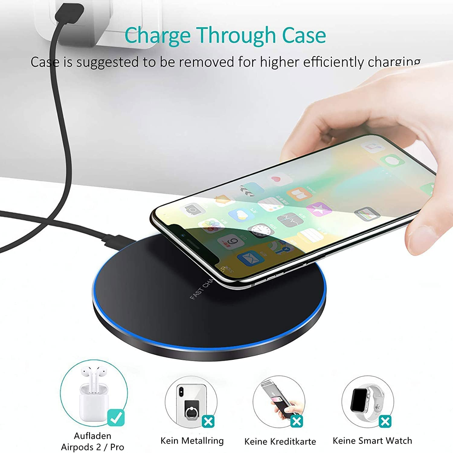 Fast Wireless Charging Pad Compatible with Iphone 16 15 14 13 12 11 Pro Max/13 12 Mini/Xr/Xs/X,Samsung Galaxy Z Fold/Flip,S24/S23/S22/S21/S20/Note 20,Pixel 9 Pro,Airpodpro/Galaxy Buds/Pixel Buds image number 6