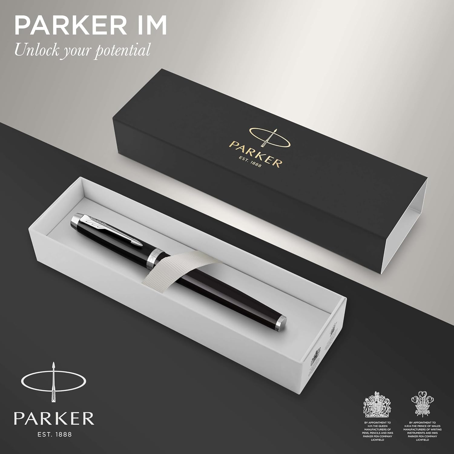 Parker IM Rollerball Pen, Black Lacquer Chrome Trim with Fine Point Black Ink Refill, Gift Box (1931658) image number 4