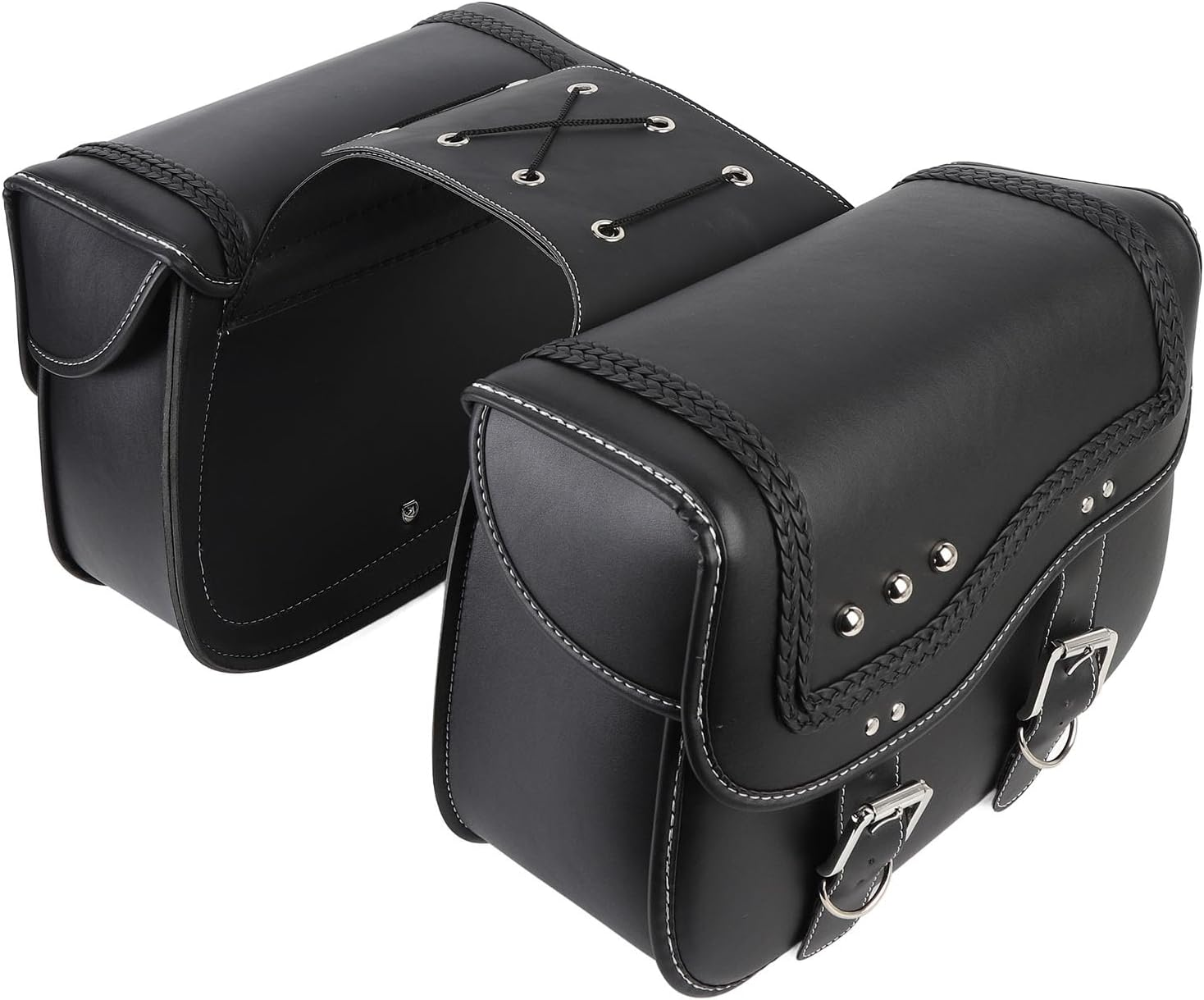 Motorcycle Saddlebags, 30L Large Capacity PU Leather Side Saddle Bags, Compatible with Motorcycle Dirt Bike Dual Sport Motorcross Motorbike Racing Mountain Off-Road, Black image number 3