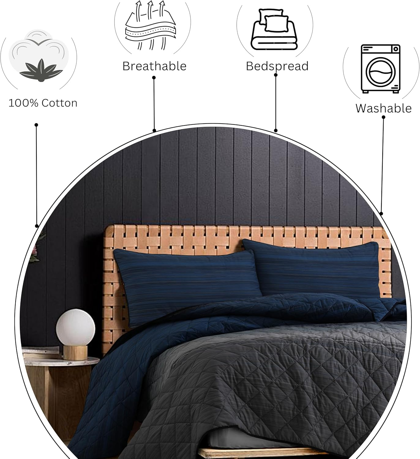 Bedding Comforter Sets &ndash; 100% Cotton Lightweight Summer Comforter Bed Set &ndash; Gbbscomforter with 2 Pillowcases - Comforter Set King Size - Coverlet and Bedspreads (3Pcs, King) image number 5