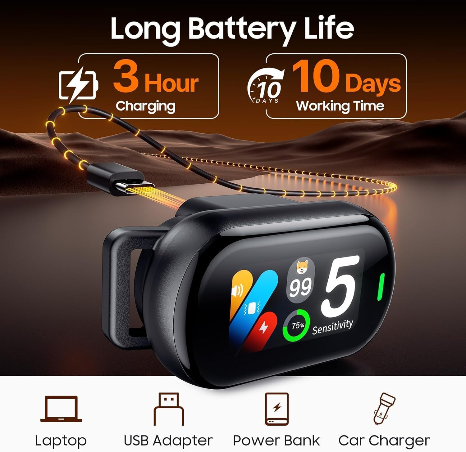 SBERAY Dog Barking Collar, Automatic Bark Collar with Beep, Vibration, 5 Sensitivity Levels, Bark Counter, Waterproof anti Shock Bark Collar for Small Medium Large Dogs 3.6-55Kg image number 3