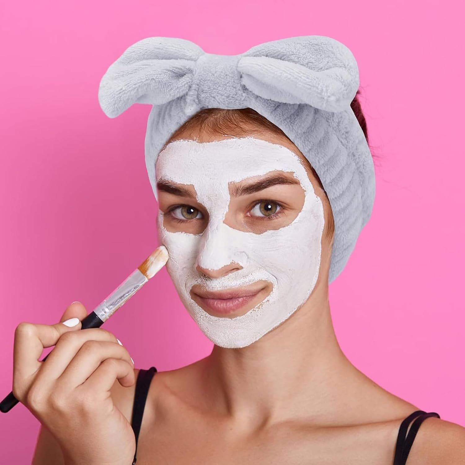 Skincare Headband, Makeup Headband Set with Wristbands, Grey Face Wash Headband and Wristband Set for Skincare, Makeup Removal, Shower, Includes Headband, Hair Clip and Wristbands image number 5