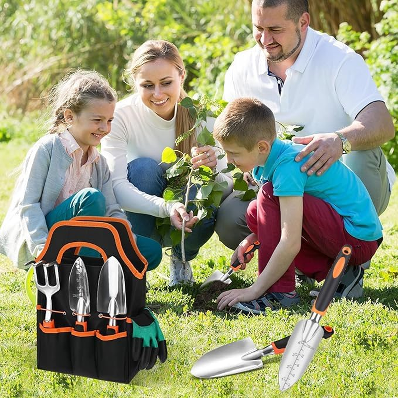 WEZCHUGHAOL 3-Pack Garden Tool Set - Heavy Duty Stainless Steel Gardening Shovel, Digging Trowel & Wide Hand Shovel with Ergonomic Handle for Planting, Weeding, [Orange]