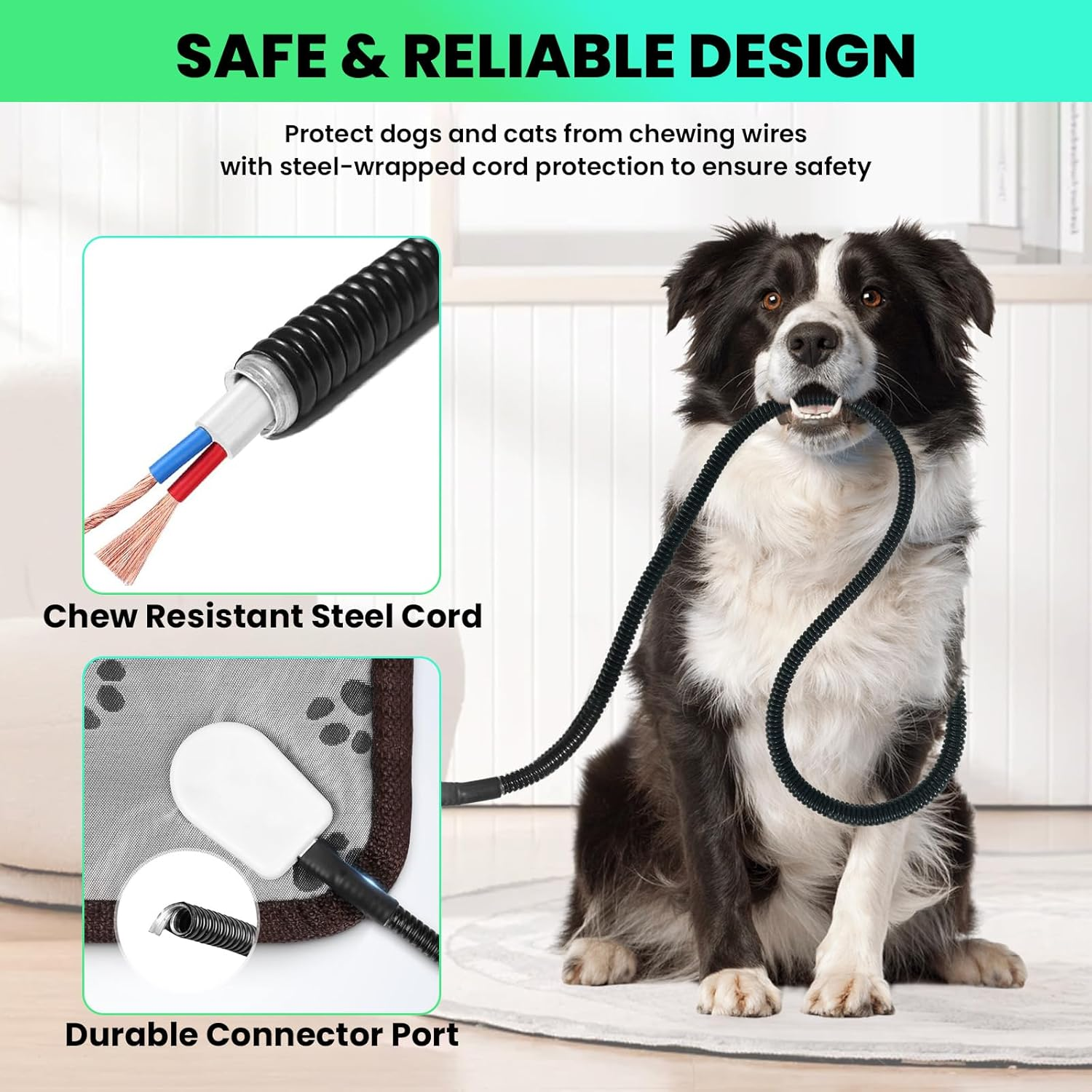 Dog Heating Pad, 45X45 CM Pet Heating Pad with Indicator and 2 Adjustable Thermal, and Chew Resistant Cord, Waterproof Cat Heating Pad for Dogs, Cats, Puppy, and Kitten (45X45 CM) image number 6