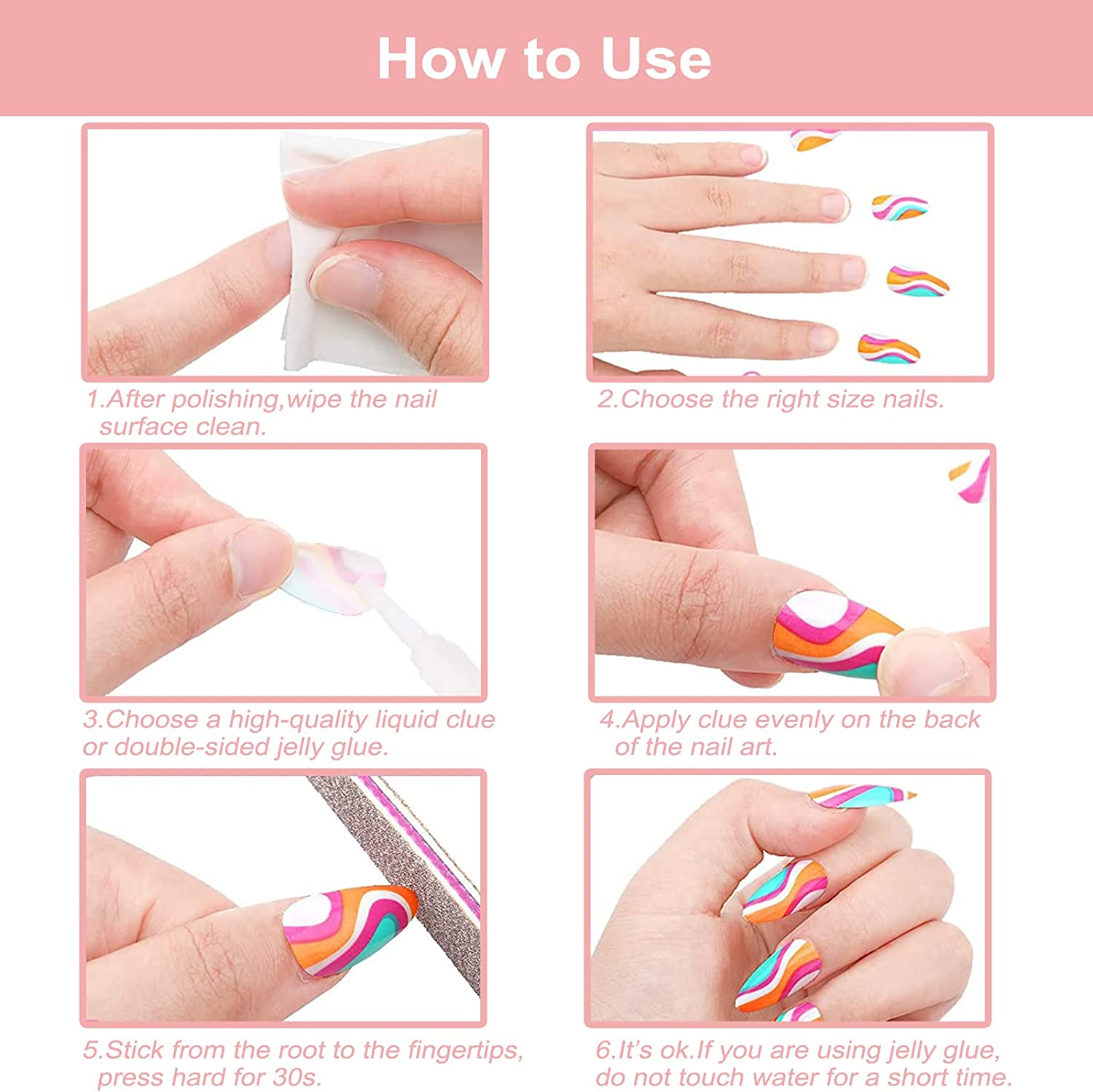 24-PCS French Tip Almond Press on Nails Medium Fake Nails White Line Coffin Press on Fake Nails Glossy False Nails Full Cover Acrylic Nails for Women & Girl image number 4