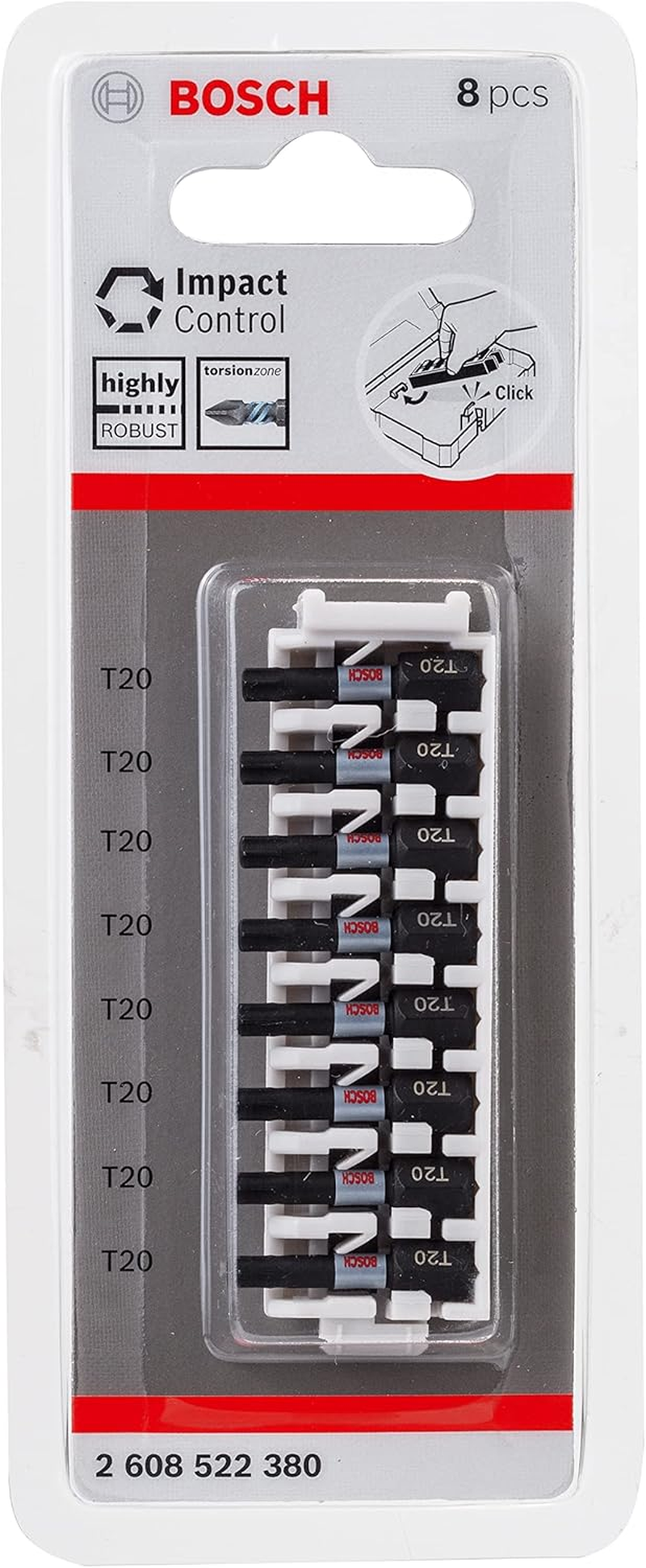 Bosch Professional 8Pcs. Screwdriver Bit Set Torx (Impact Control, T20 Bits, Length 25Mm, Pick and Click, Accessory Impact Drill) image number 3