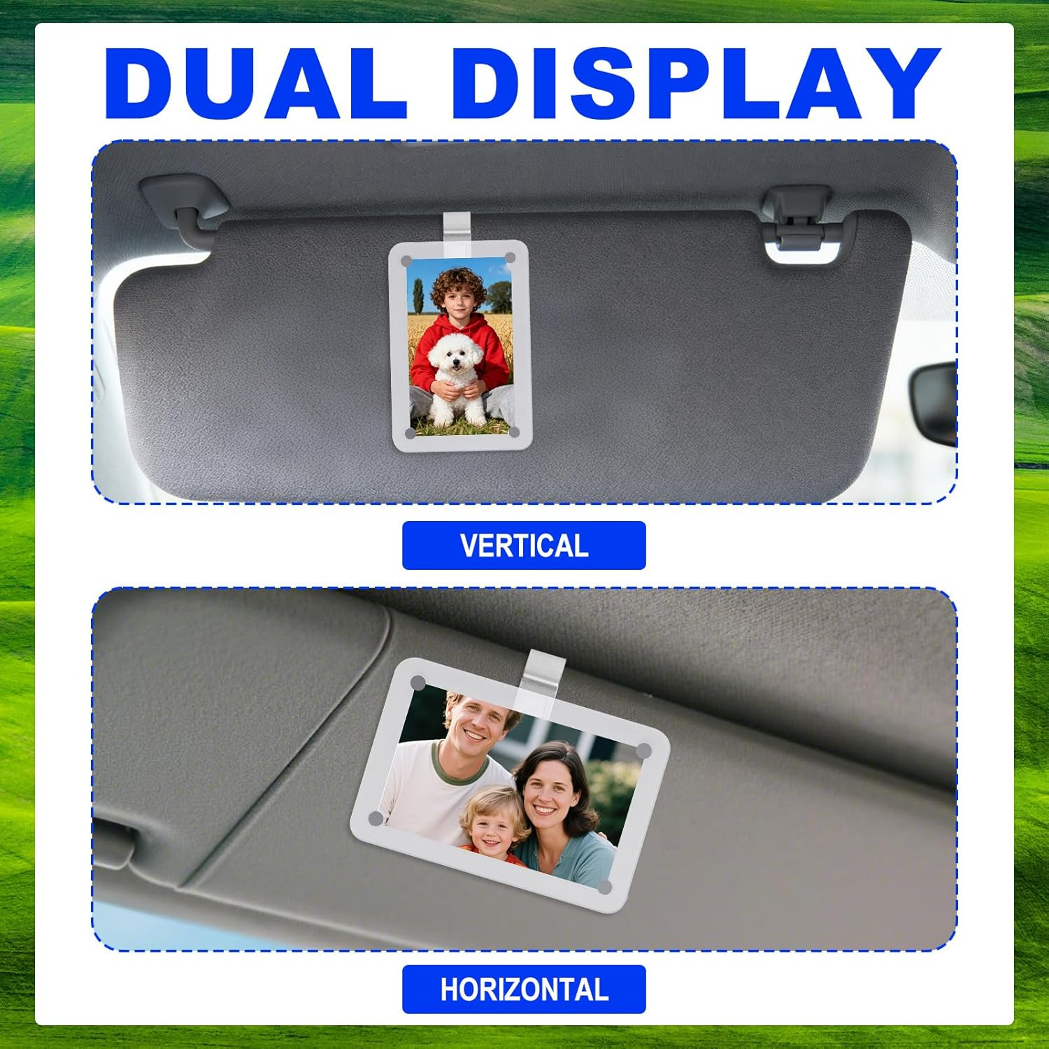 Pcs Car Photo Holders for Sun Visor, Acrylic Magnetic Picture Frame with 2 Stainless Steel Clips & Cleaning Cloth Personalized Car Accessories for Photos Display image number 1