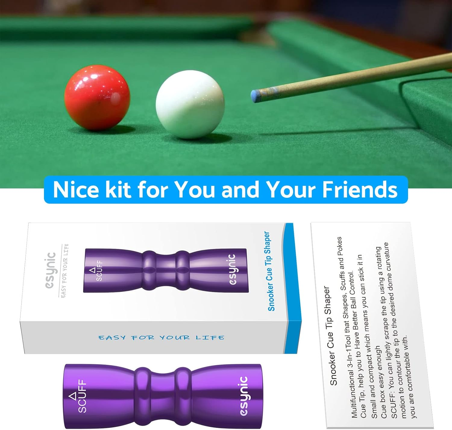 Esynic Professional Pool Cue Tips Shaper 3 in 1 Cue Tips Shaper Tool Billiard Cue Tips Shaper Set Stainless Steel Cue Shapers Billiard Pool Cue Accessories Tool Gifts-Shaper, Scuffer, Aerator image number 5