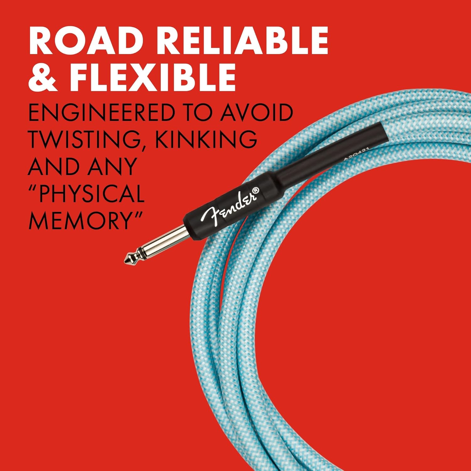 Fender Professional Series Tweed Instrument Cable, Guitar Cable, Guitar Accessories, Straight/Straight, Spiral Shielding for an Anti-Kinking Design, Daphne Blue, 15Ft image number 5