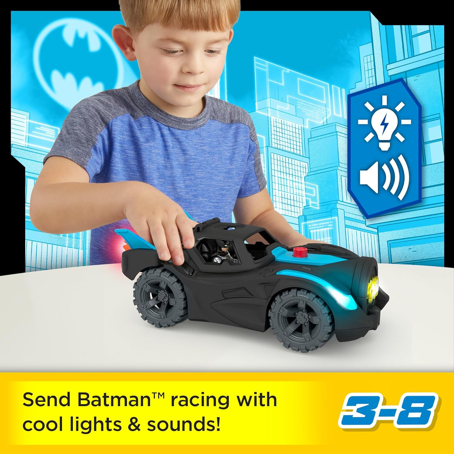 Fisher-Price Imaginext DC Super Friends Lights and Sounds Batman F22 Batmobile Playset} image number 2