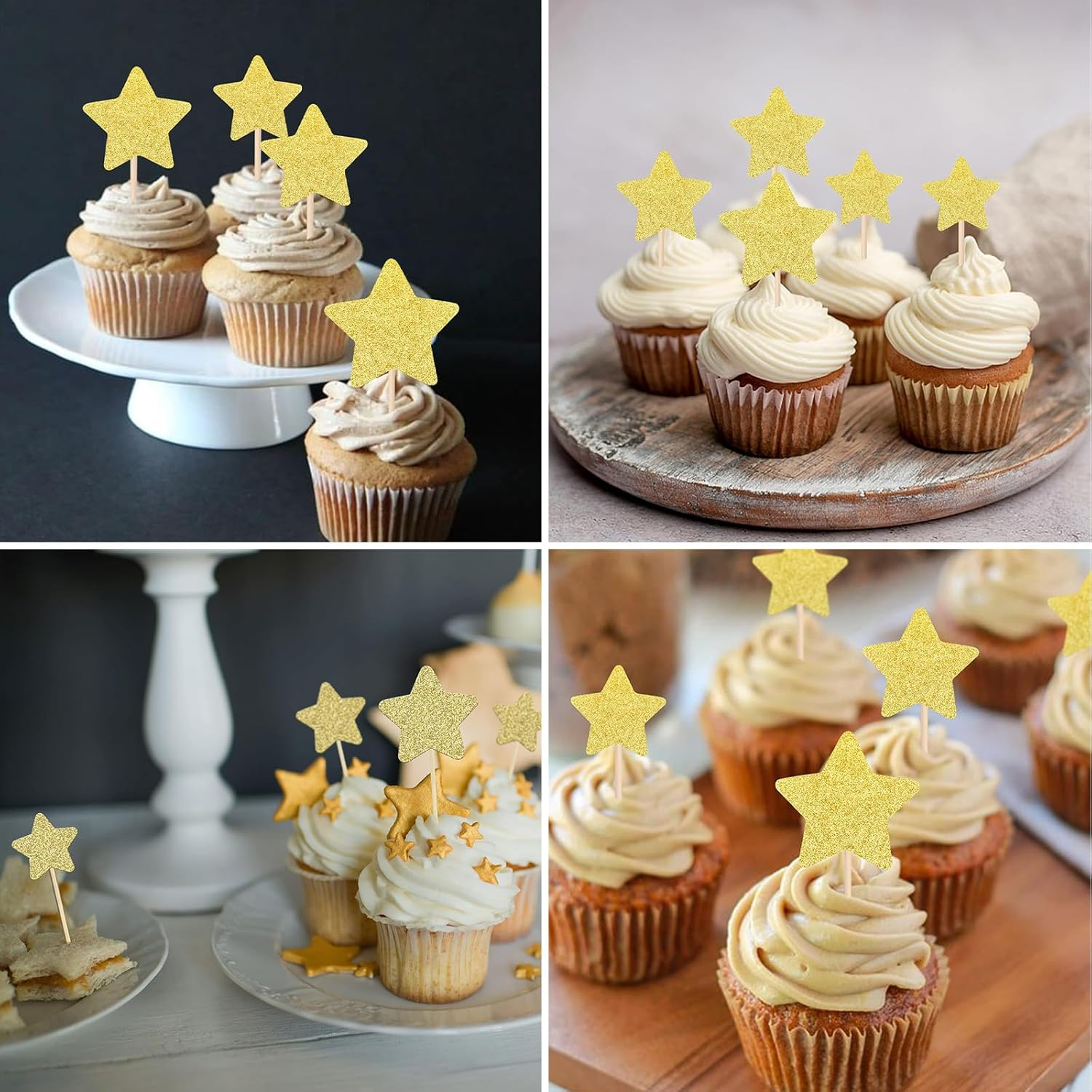 30PCS Gold Glitter Star Cake Toppers - Assorted Size Cupcake Picks for Birthday/Wedding/Baby Shower Decorations - Edible-Grade Party Supplies image number 4