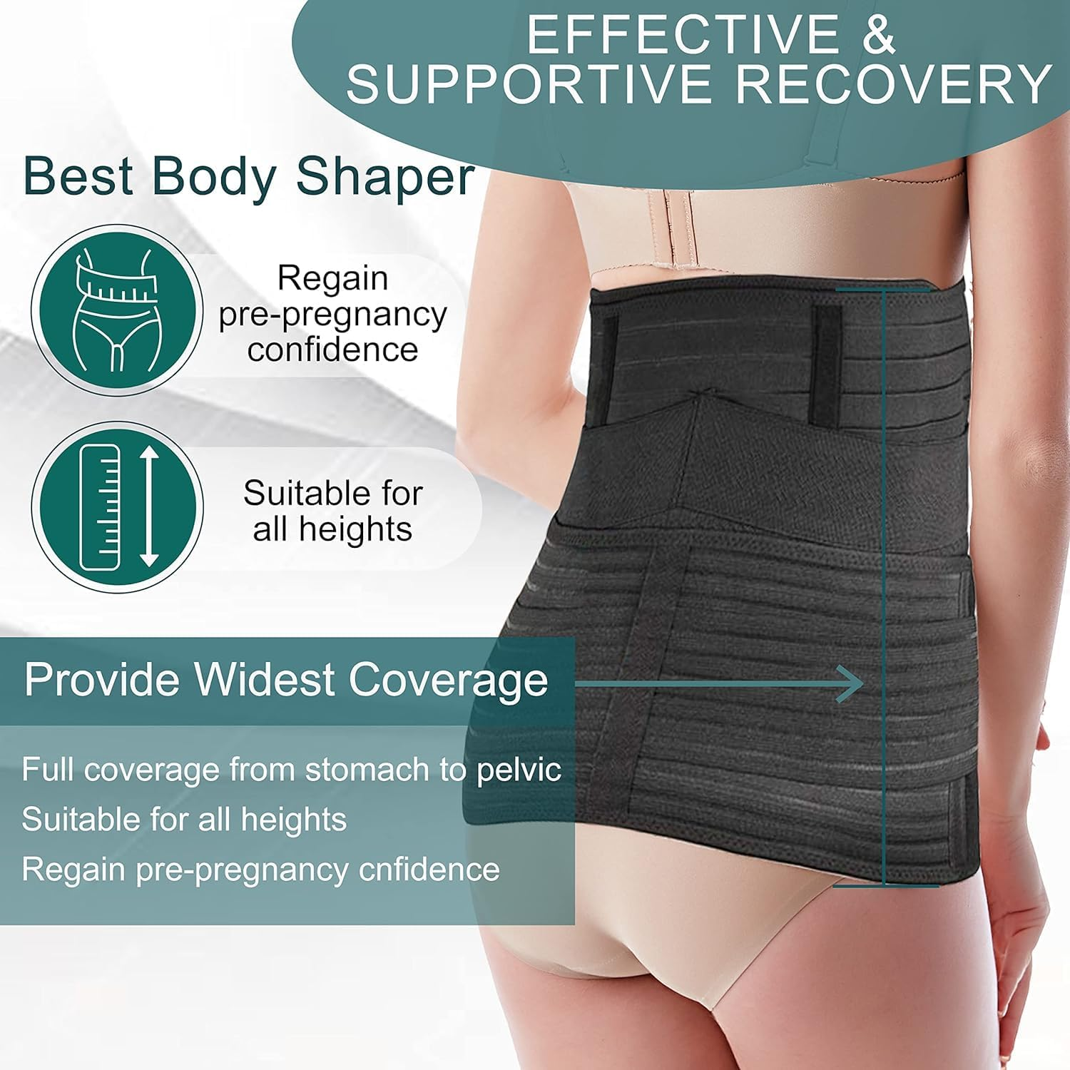 3 in 1 Postpartum Belly Band Post Section Support Recovery Wrap Postparto Abdominal Binder Girdles for after Giving Birth Plastic Belly Waistband (Black, L) image number 1