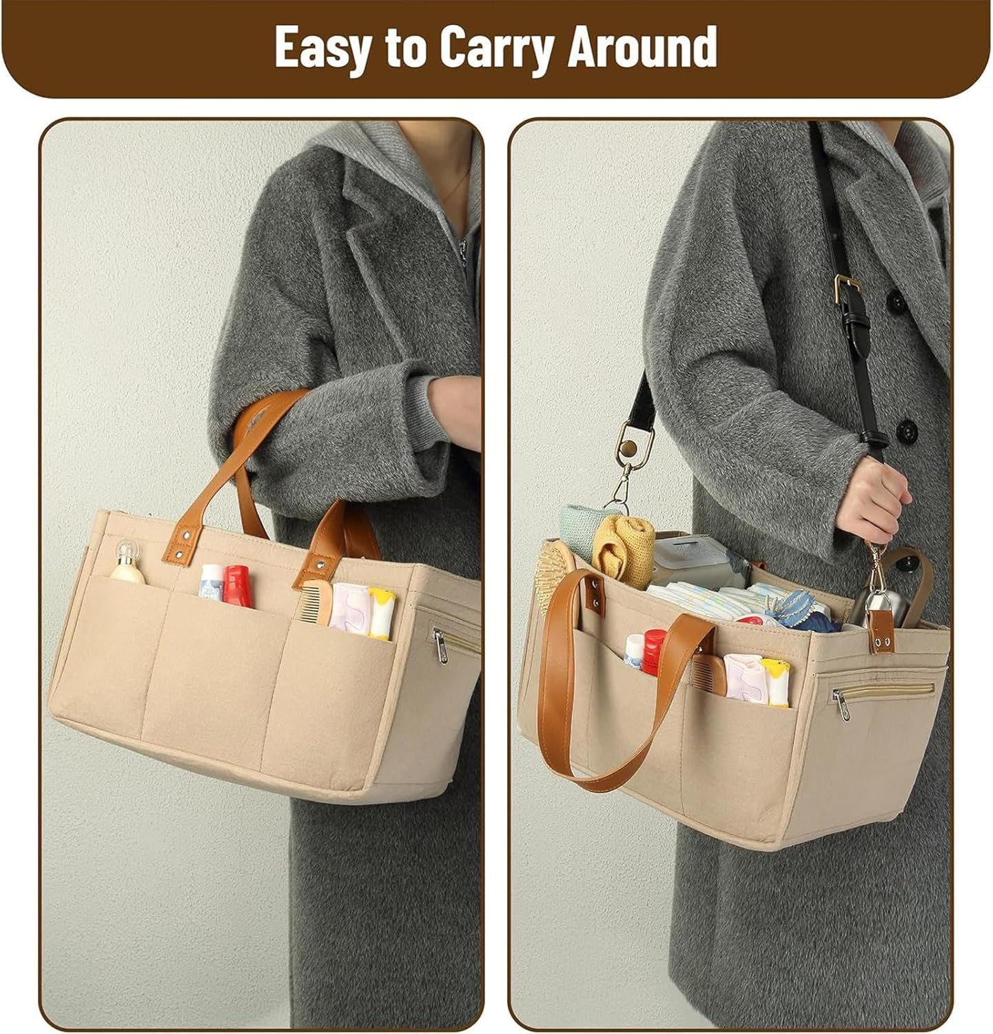 Felt Diaper Bag | Nappy Caddy | Baby Caddy | Nappy Caddy Organizer | Baby Diaper Organizer Bag | Baby Nursery Storage Bag | Diaper & Milk Bag Bag | Multi-Pocket Baby Clothes Bag for Travel & Outing image number 6