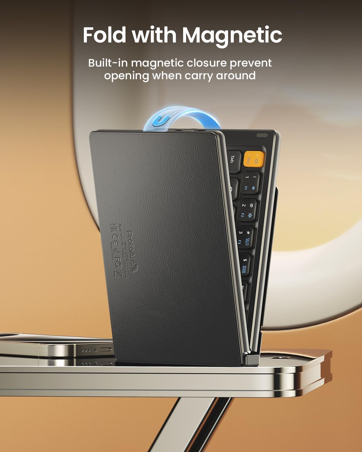 Protoarc Foldable Compact Keyboard, XK04 Portable Bluetooth Keyboard with PU Leather Cover, Pocket-Sized Wireless Travel Keyboards for Ipad, Iphone, Smartphone, Tablet and Laptop - Black image number 2