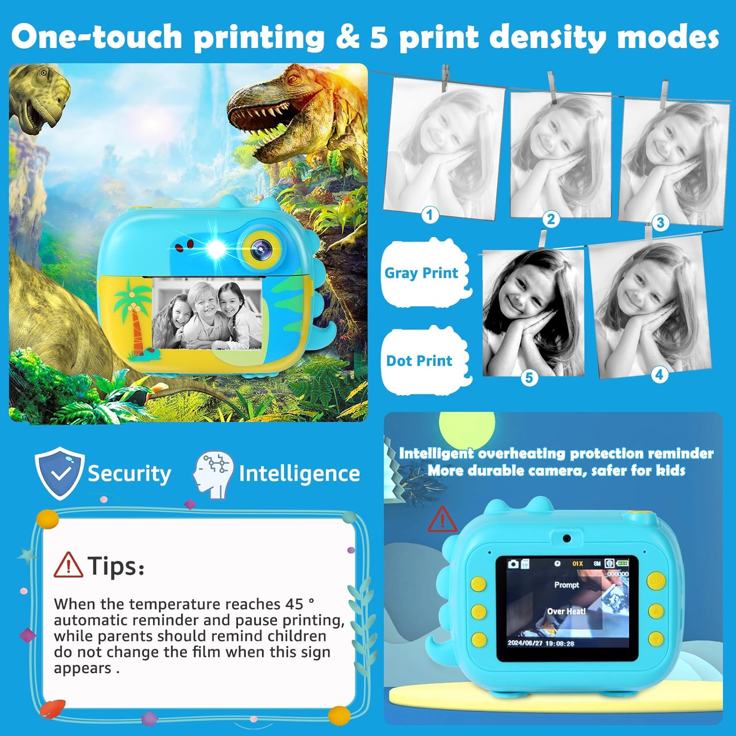 Kids Camera Instant Print,Children Digital Camera Toy with HD Video for Kids Aged 3-12,Christmas Birthday Festival Present for Girls Boys, 7 Rolls Instant Paper&32Gb Card,M3 - Blue image number 4
