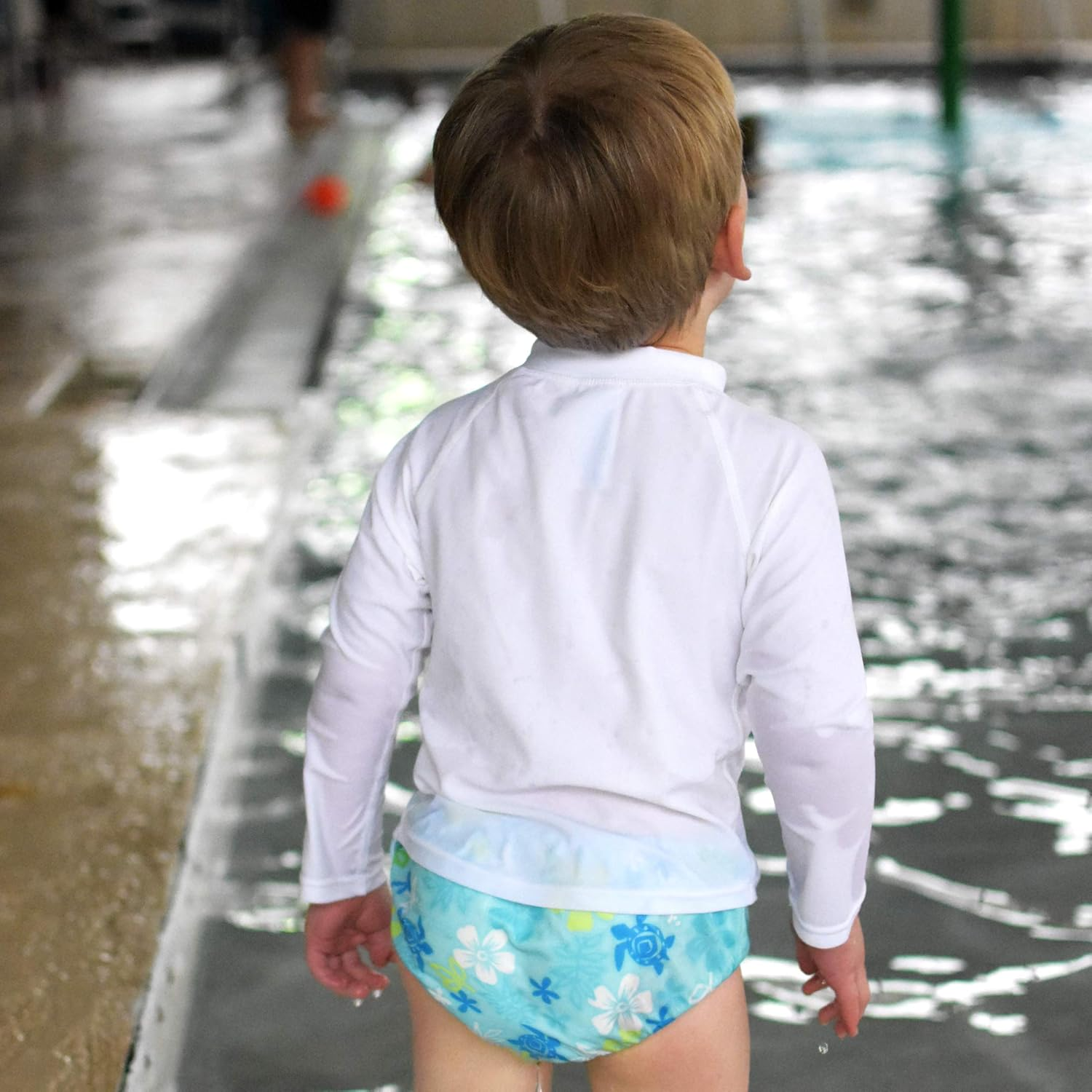 I Play. Green Sprouts Girls' Ruffle Snap Reusable Absorbent Swimsuit Diaper image number 2