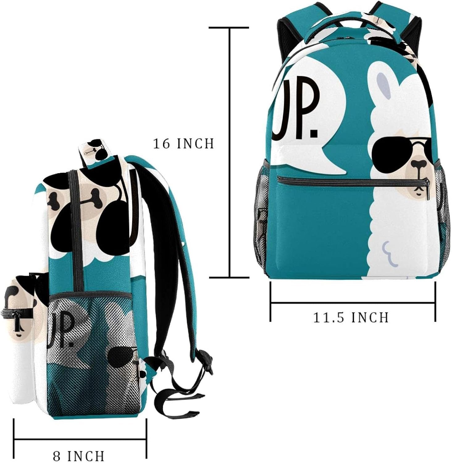 Alpaca Head with Sunglasses on Blue Background Backpack Students Shoulder Bags Travel Bag College School Tote Backpacks image number 5