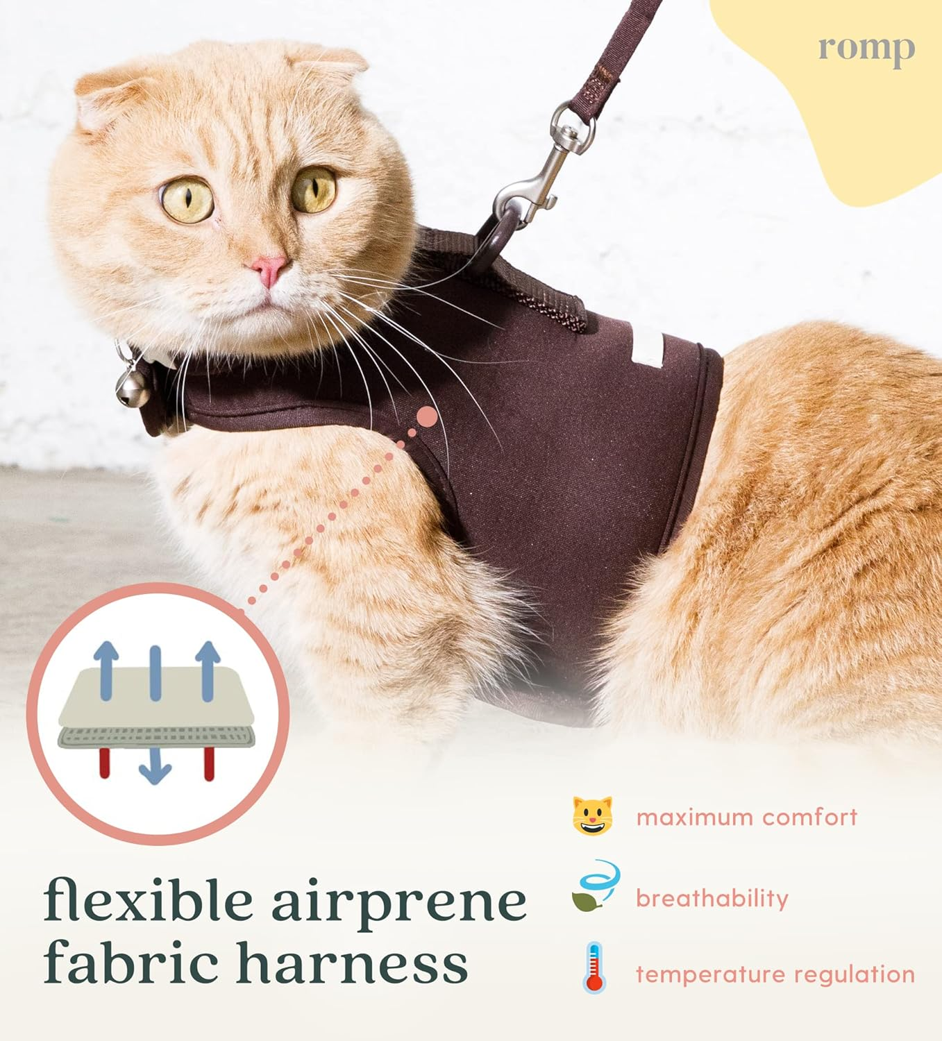 Cat Harness, Collar & Leash Set - Escape Proof Adjustable Choke Free Velcro Harness Vest for Walking Cats & Kittens (Sable Brown, Small)