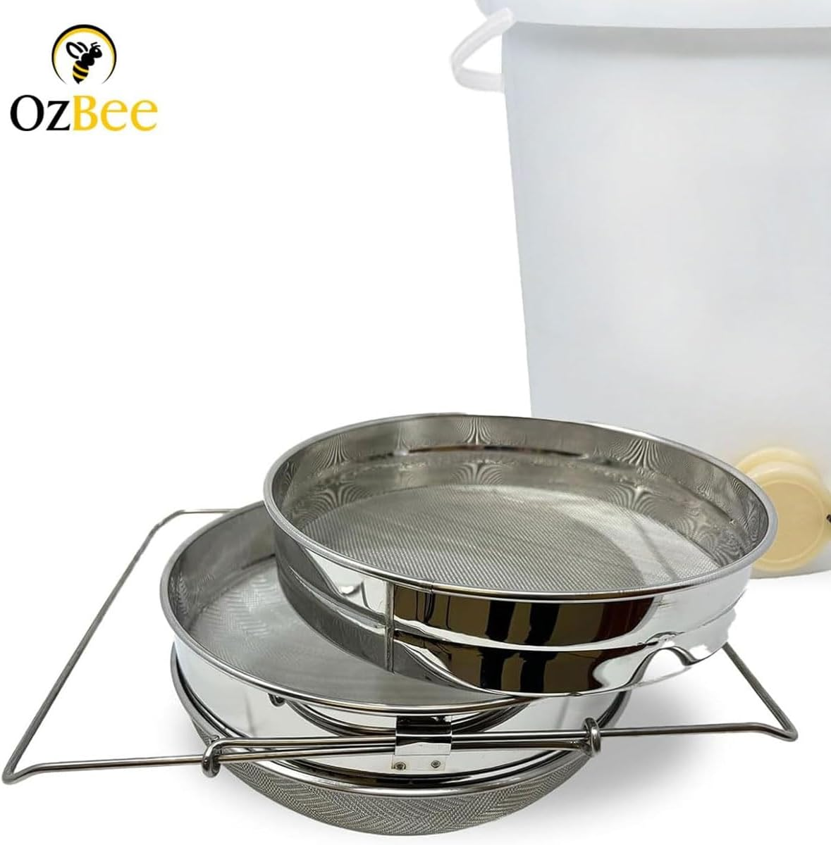 OZBEE 2 Pack Plastic Honey Bucket 20 Liter Pail with Double Seal Honey Gate, Handle & Sealed Lid | Stainless Steel Double-Layer Honey Sieve Filter, Extractor & Strainer | Beekeeping Harvesting Kit image number 2