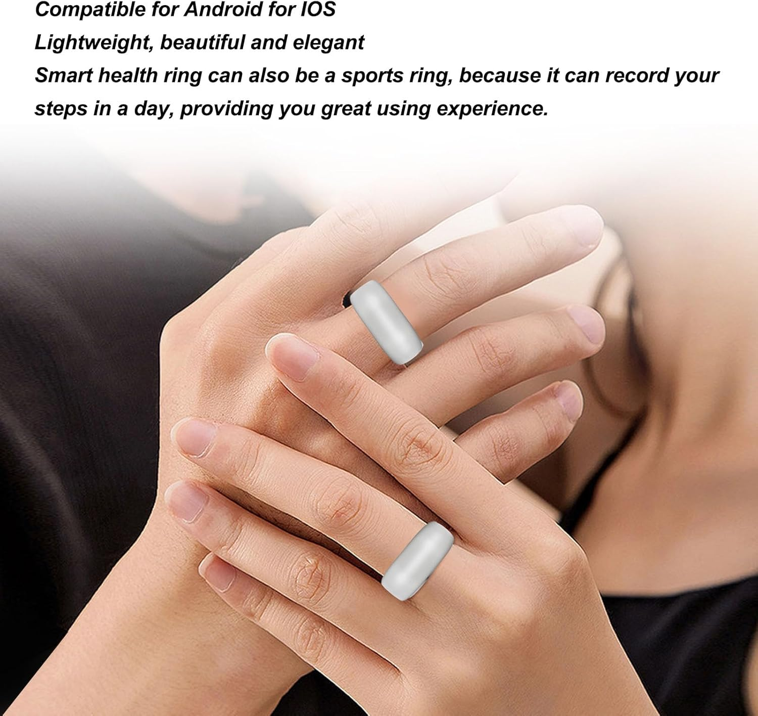 Smart Fitness Tracker Ring with Charger, IP68 Waterproof Heart Monitoring Fitness Ring Pedometer for Sleep Body Temp Heart and Various Health Data, APP for Android Ios (10 Size) image number 4