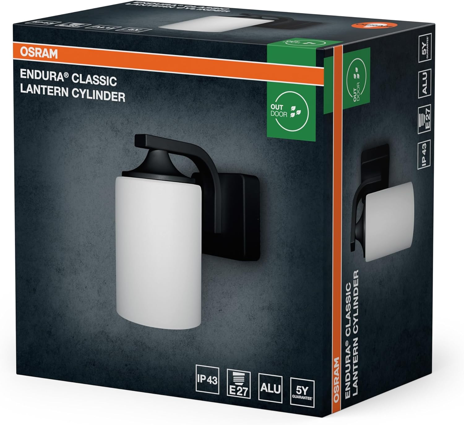 OSRAM Endura Classic Wall Light, Black, E27, IP43, Aluminium Housing, Glass Diffuser, Suitable for Outdoor Use, Bulb Not Included image number 2