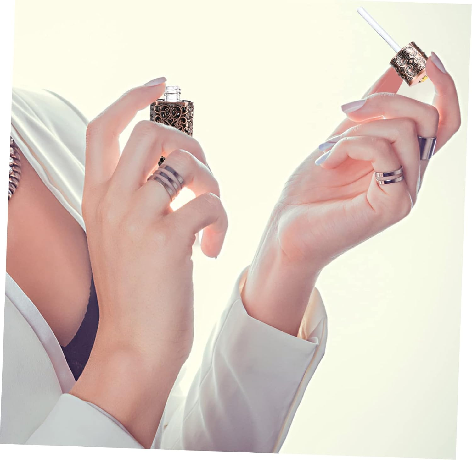 2Pcs Antique Hollow Engraved Essential Oil Bottle Decorative Perfume Dispenser for Travel Crafts and Aromatherapy Tight Sealing Design Chic Construction image number 2