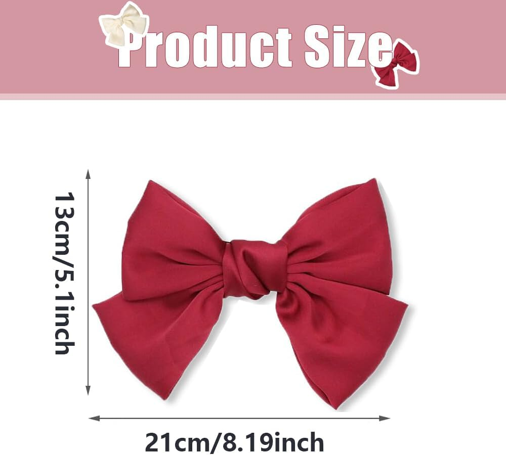Bow Hair Clip,3 Pcs Hair Bows for Women,Hair Bows,Bows for Hair,Hair Styling Accessories,Big Bowknot Hairpin Soft Satin Silky Hair Bows for Women Girls (Black,Beige and Red)