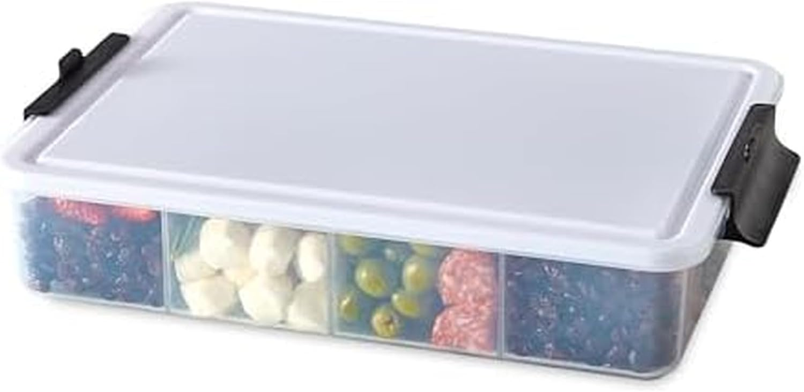 Farberware Build Snacklebox Serving Tray with Locking Bamboo Cutting Board Lid, Portable Storage Container with Compartments for Charcuterie, and More, Natural