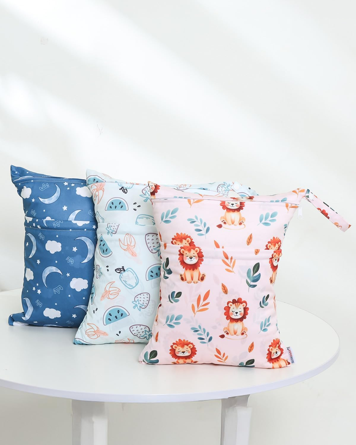 ALVABABY 3 Cloth Diaper Wet Dry Bags Waterproof Reusable with Two Zippered Pockets Travel Beach Pool Daycare Soiled Baby Items Yoga Gym Bag for Swimsuits or Wet Clothes Small Medium Large 3L-ZM29-AU